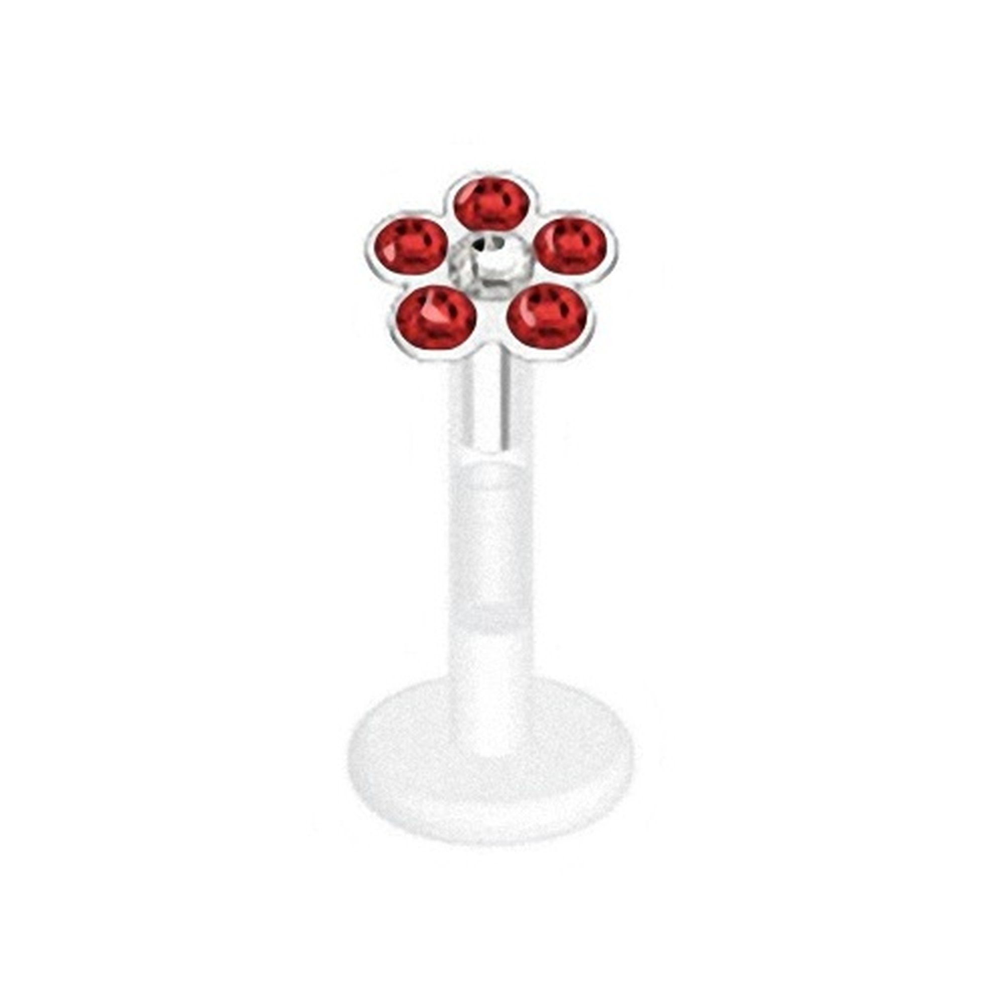 Taffstyle Piercing-Set Lippenpiercing 8mm Blume Bioflex Lippe Multi Schmuck 8mm, Blume Monroe Piercing - Multi Rot Kristall Clear Bioflex Monroe Kristall