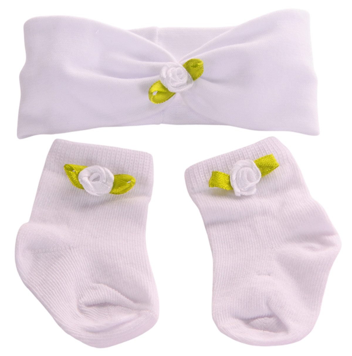 La Bortini Stirnband Socken und Kopfband Set in weiß oder rosa Strümpfe Haarband elastisch, weich, festlich, perfekt für Taufe, Neugeborene