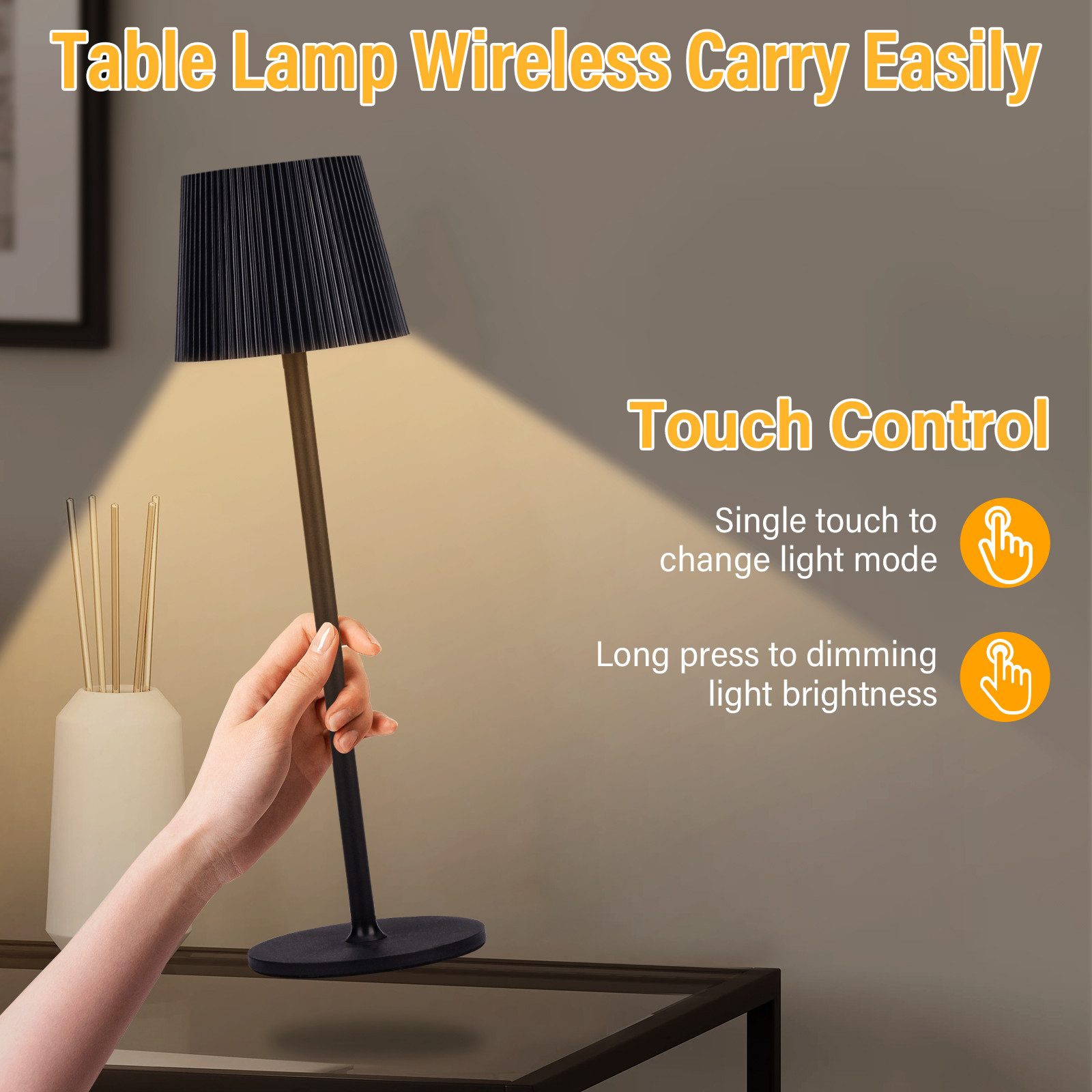 Kityhome Nachttischlampe 2Set LED-Tischlampen - Dreifarbiges dimmbares Licht & 6000 mAh, 3-Stufen Augenschon-System
