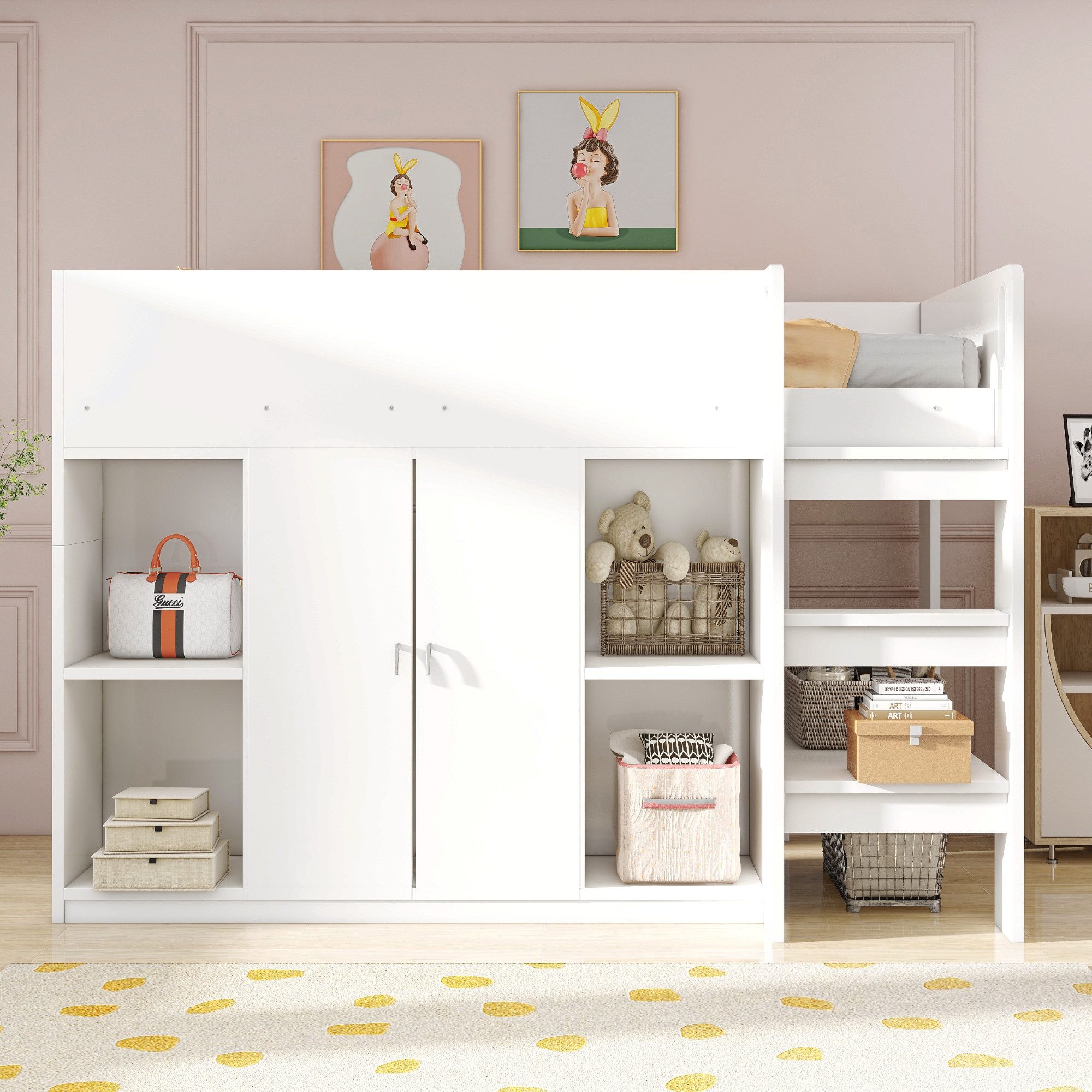 Merax Hochbett (1-St) Kiefernholzbett Kinderbett 90x200cm günstig online kaufen