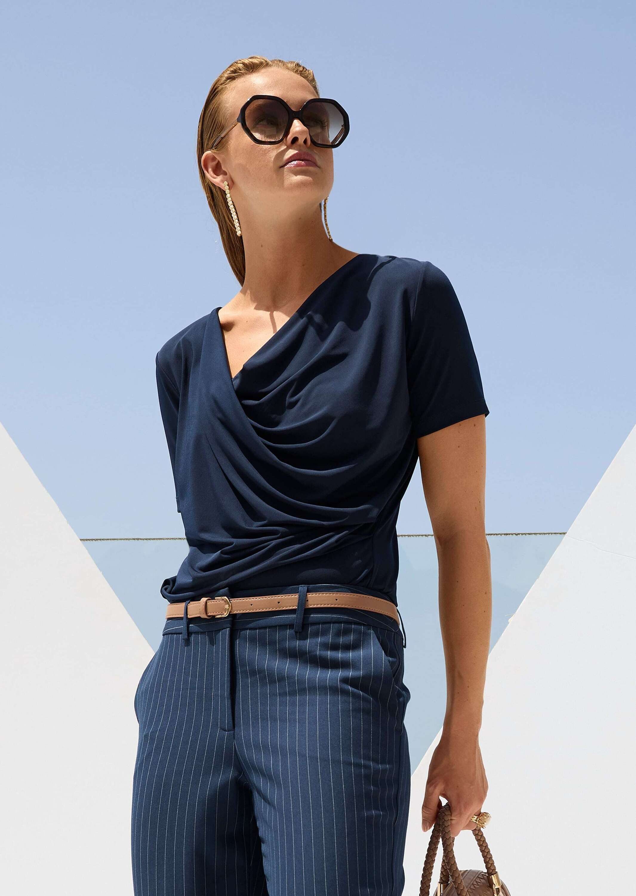 3/4-Arm-Shirt Elegantes Wickelshirt Kurzarm mit Elasthan