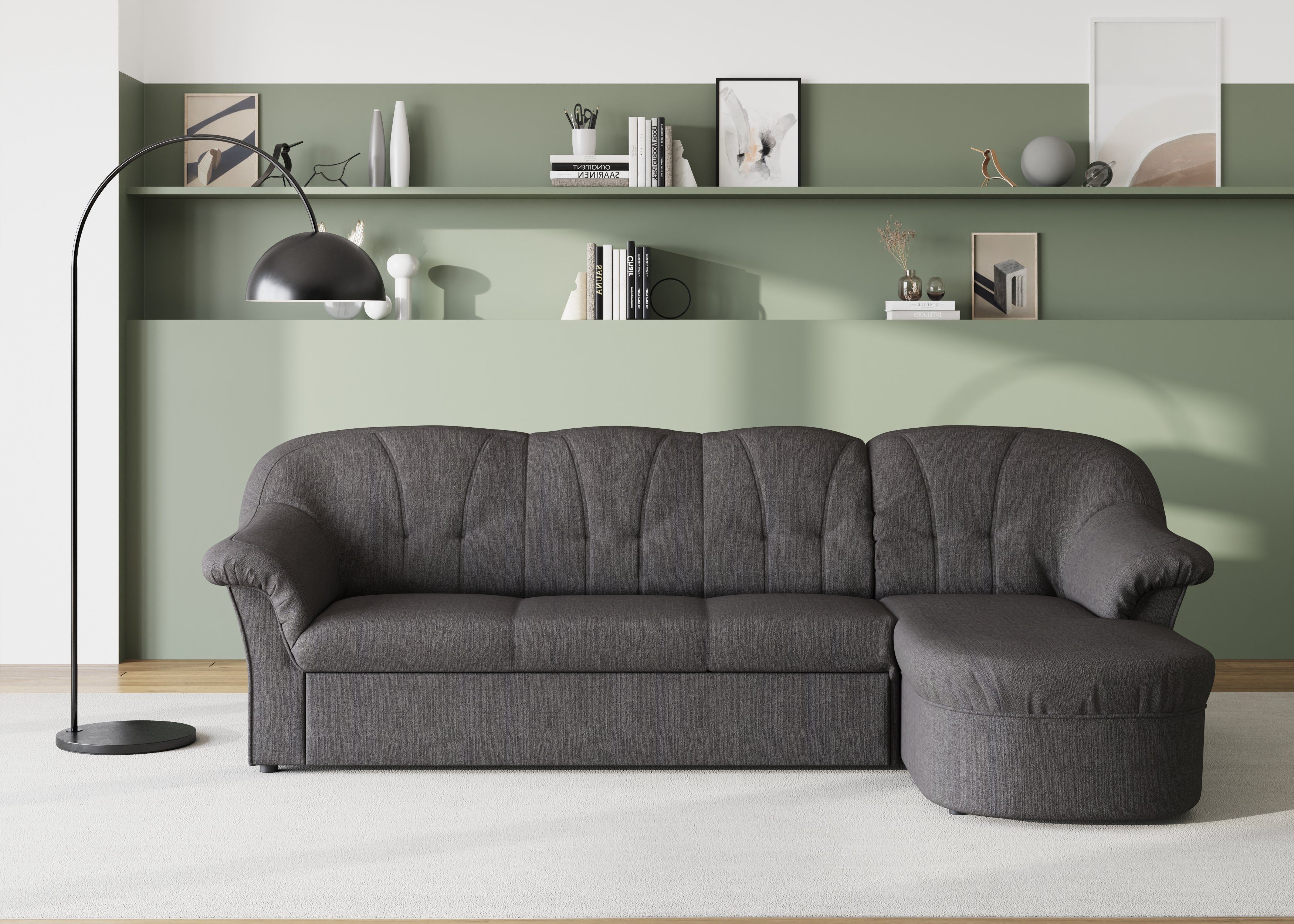 DOMO collection Ecksofa Pegnitz, elegante Rückensteppung, kompakte Stellmaße 238/141cm, L-Form, wahlweise mit Bettfunktion