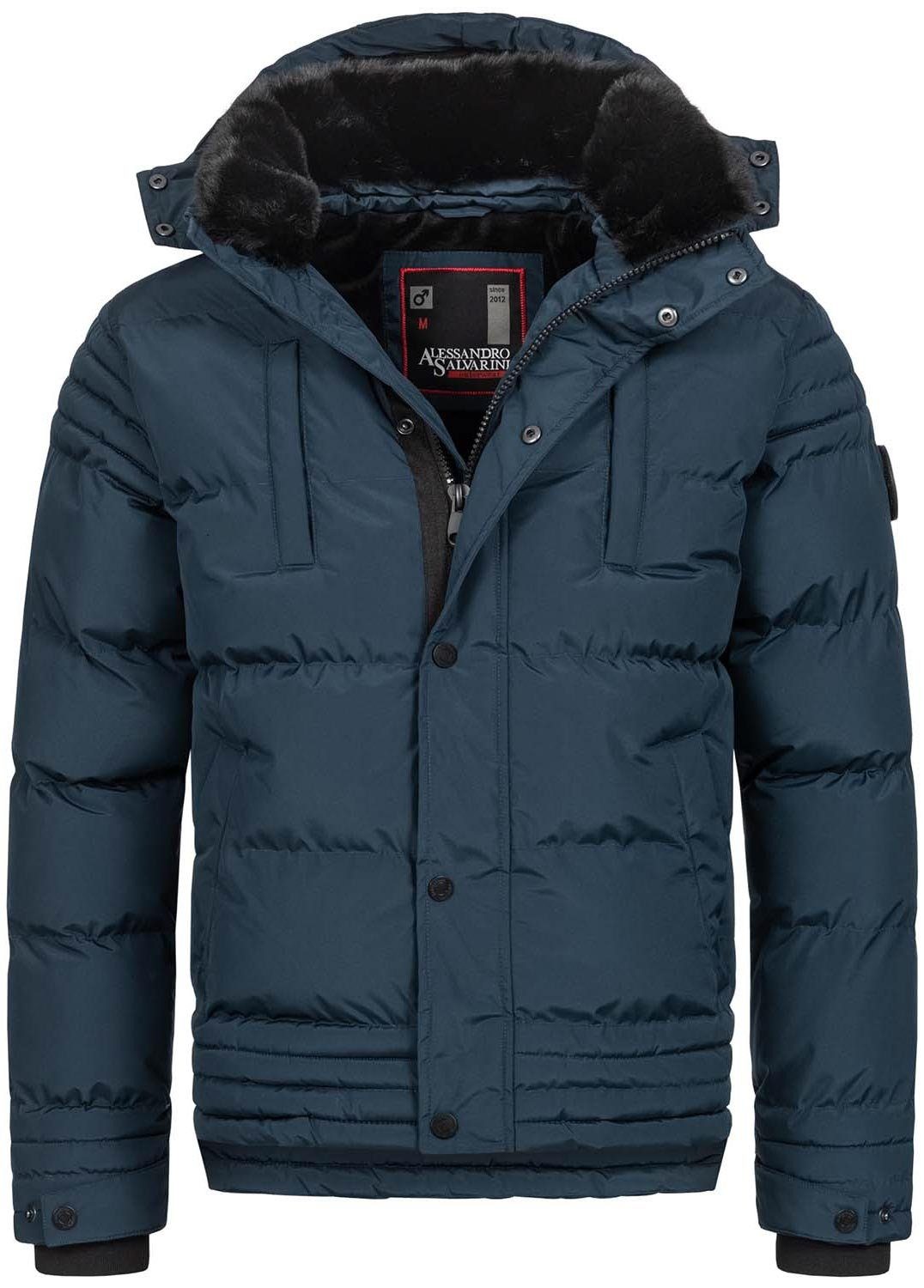 Alessandro Salvarini Winterjacke ASFabiano mit warmem Teddyfell und abnehmbarer Kapuze Navy