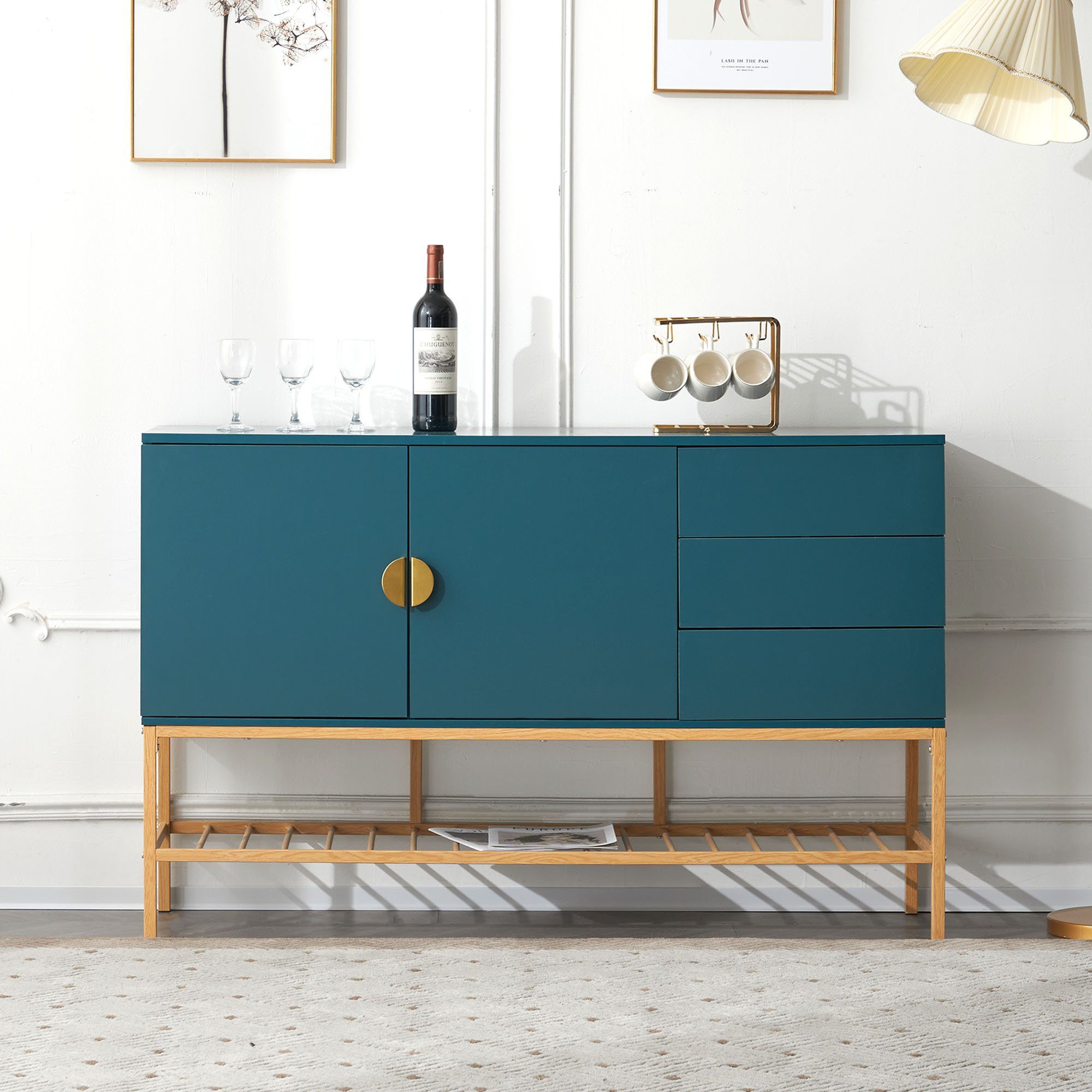 Sideboard REDOM blauer m 1,3 Schrank (1 Sideboard), St., Stilvoller Verzierungen, goldene langes