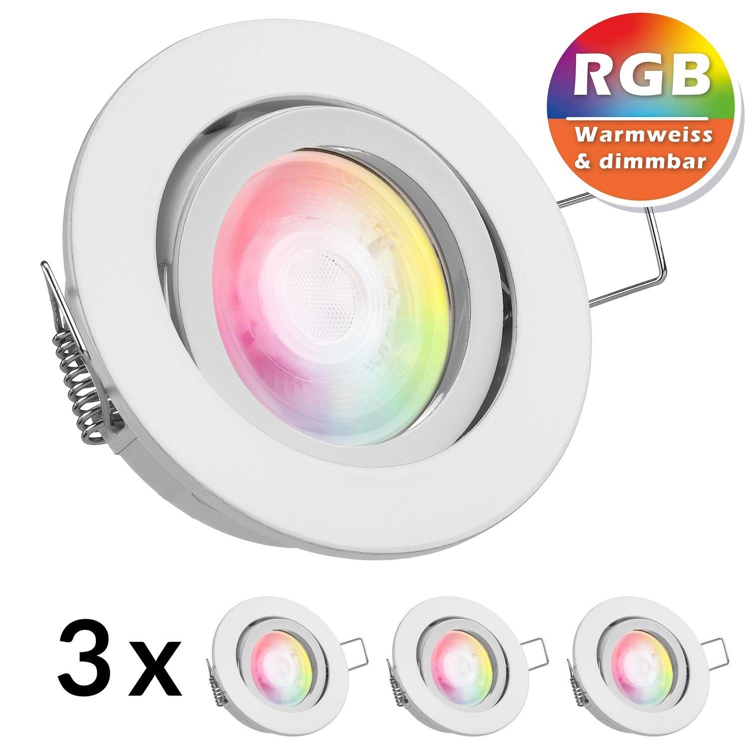 LEDANDO LED Einbaustrahler 3er RGB LED Einbaustrahler Set extra flach in weiß mit 3W LED von LEDA | Strahler