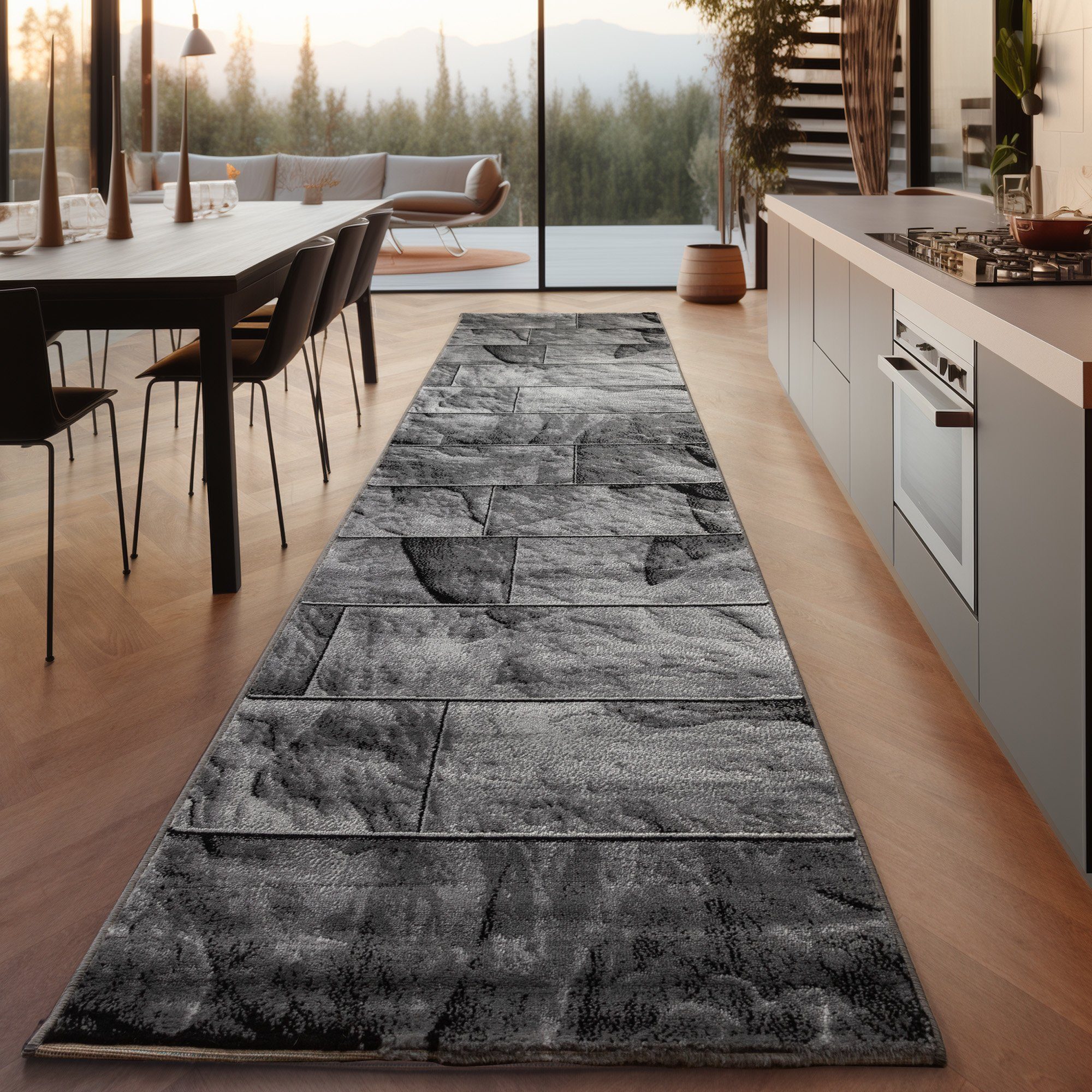 SIMPEX24 Designteppich Stein Design, Läufer, Höhe: 12 mm, Modern Kurzflor Teppich Wohnzimmer Steinmauer Optik Verschidene Größen