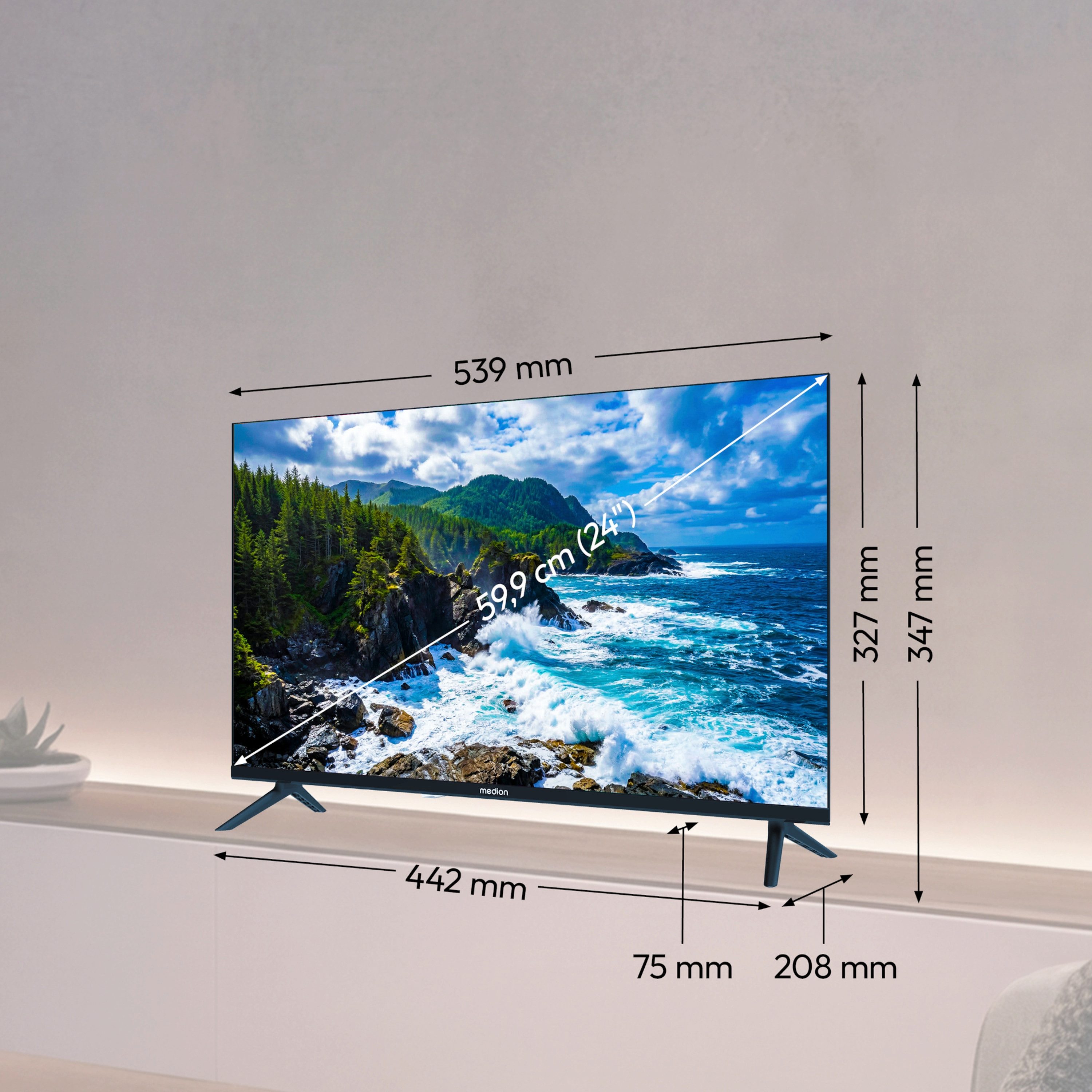 Medion® MD824102 LCD-LED Fernseher (59.8 cm/24 Zoll, 720p HD Ready, Smart-TV, Netflix, HBO Max, Prime Video, Disney+, Magenta TV, AppleTV, WOW)