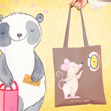 Mr. & Mrs. Panda Tragetasche Maus Dart spielen - Braun Pastell - Geschenk, Darts, Stoffbeutel, Dan (1-tlg), Lange Tragegriffe