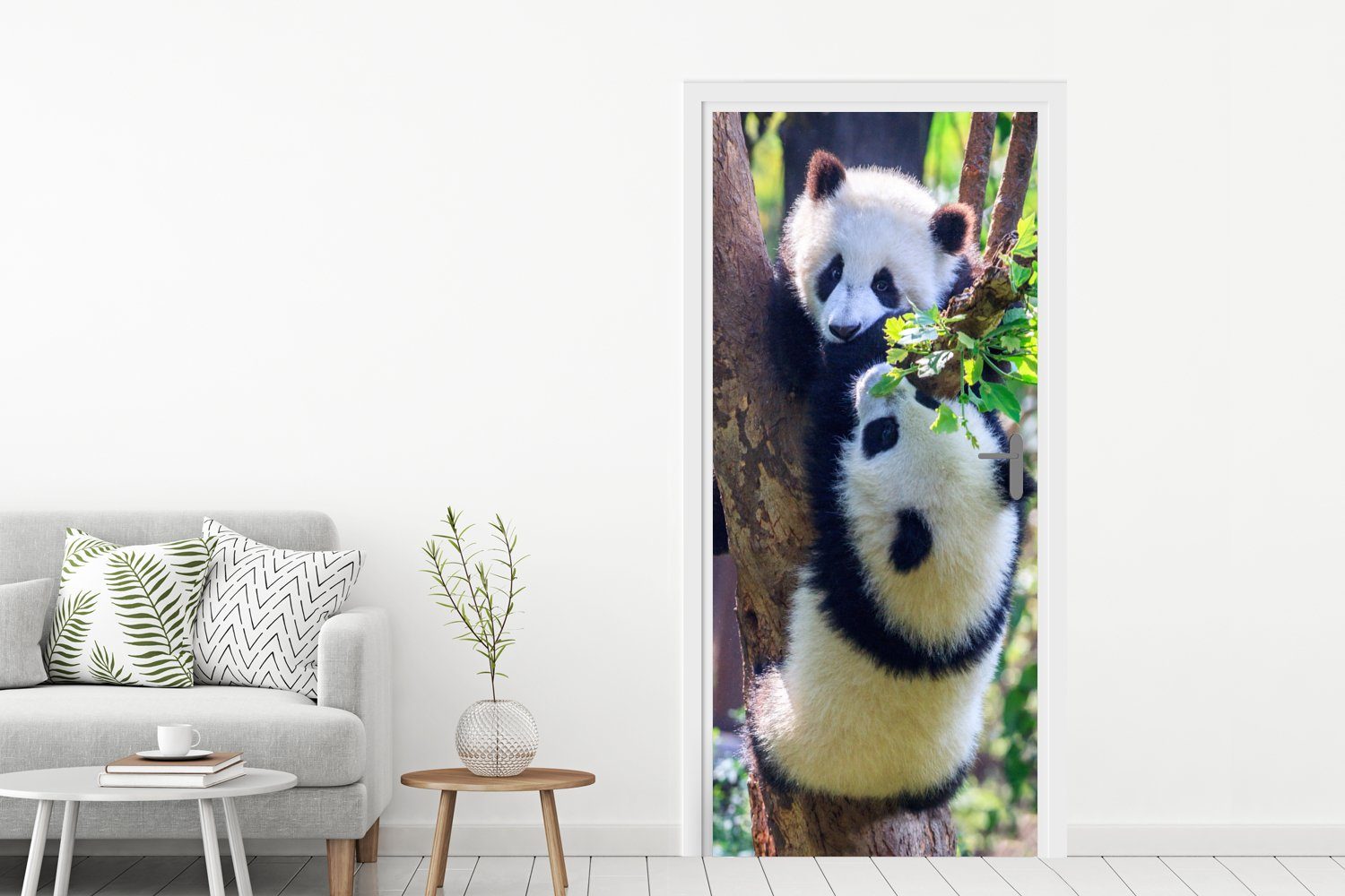 Natur, Türaufkleber, Türtapete St), - Pandas Tür, 75x205 MuchoWow - für (1 Matt, bedruckt, cm Fototapete Baum