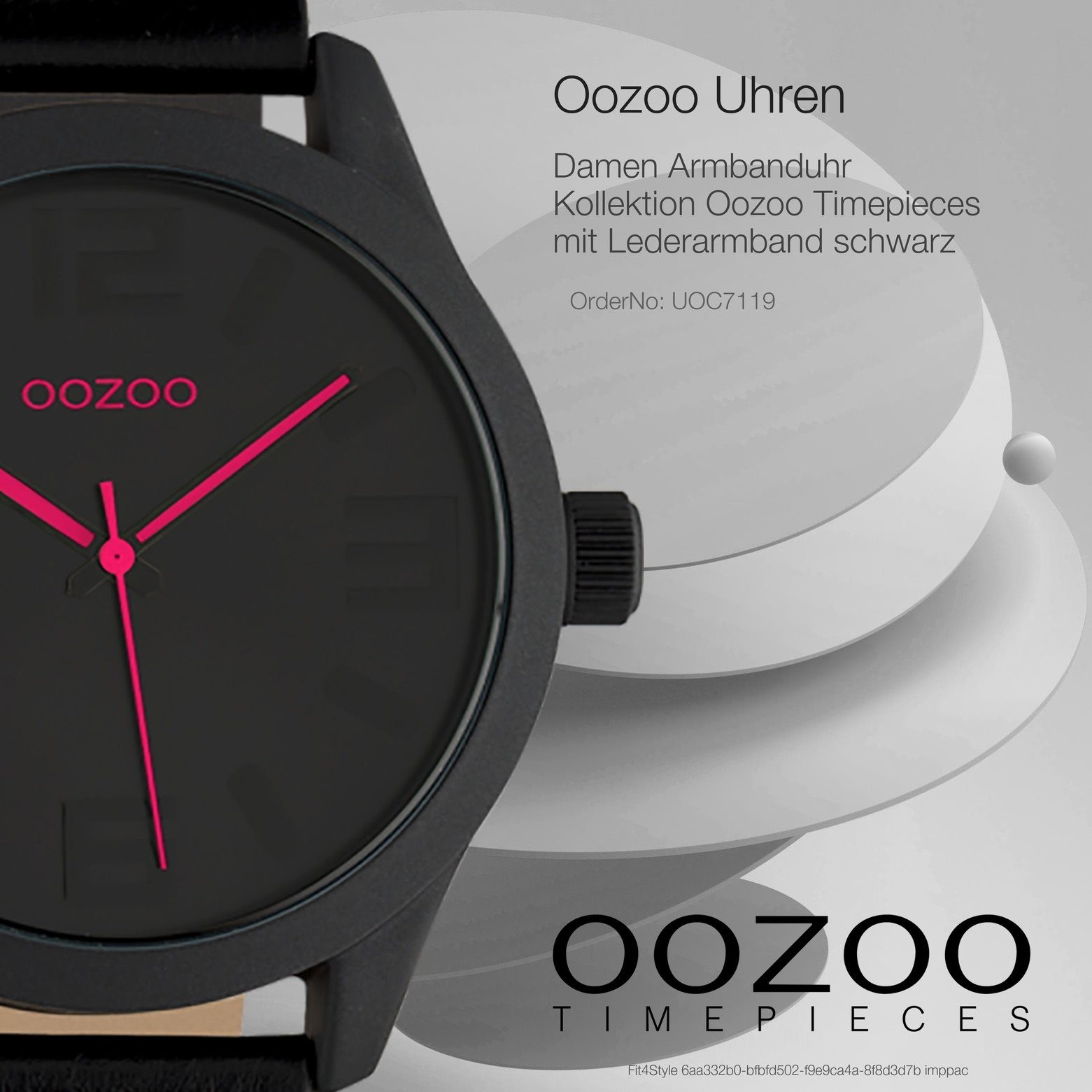 OOZOO Quarzuhr Oozoo groß Lederarmband, Fashion-Style 45mm) Damenuhr schwarz, Armbanduhr Damen rund, (ca
