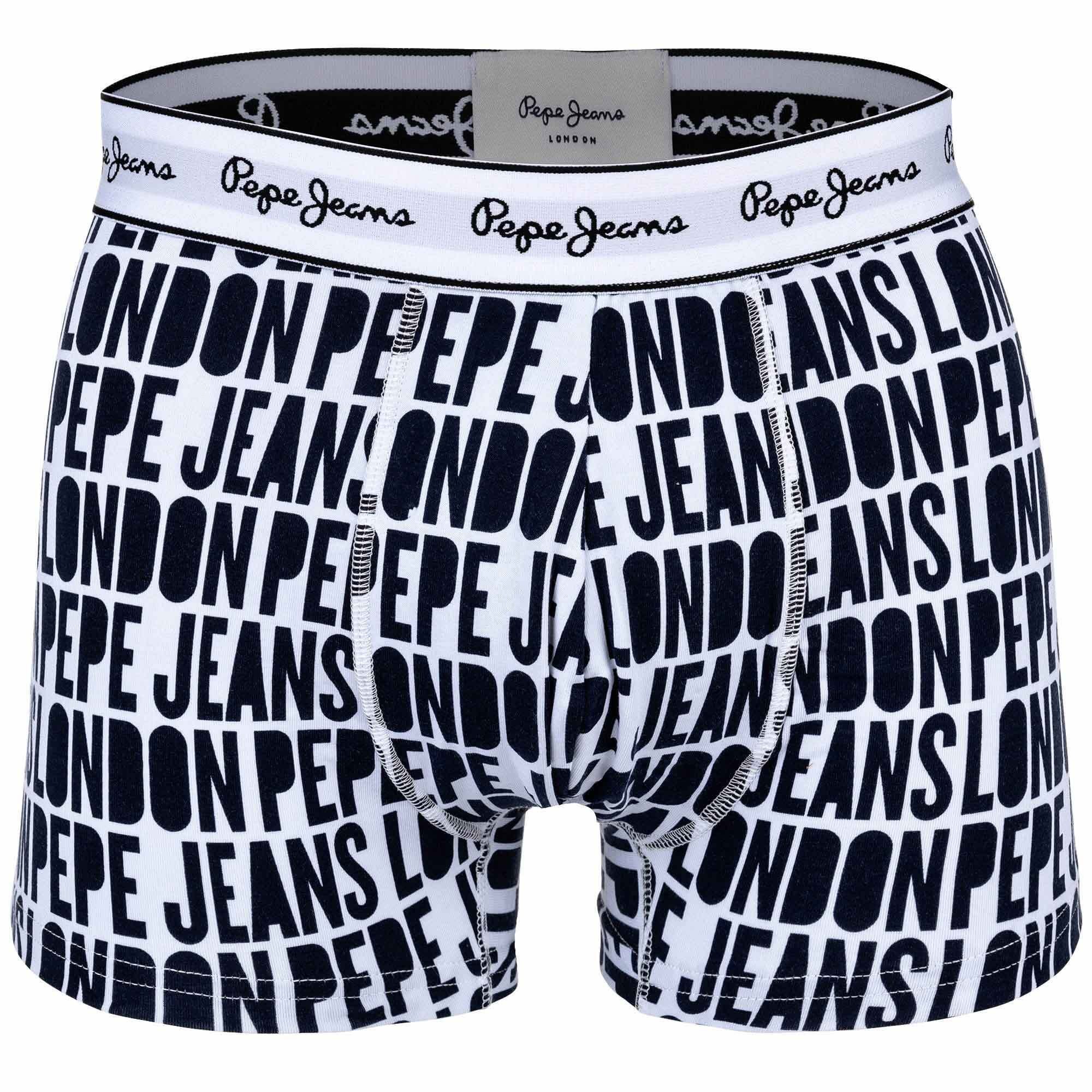 Pepe Jeans Boxer Trunks, Herren ALLOVER - Pack LOGO 3er Schwarz/Dunkelblau/Weiß