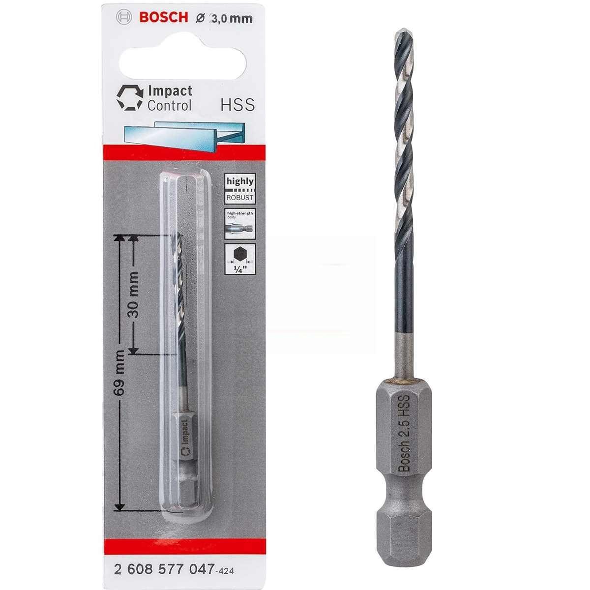 BOSCH Bohrer- und Bitset Bosch Professionel HSS Metall Bohrer 3 mm 1/4 Hex IMACT CONTROL Sechsk