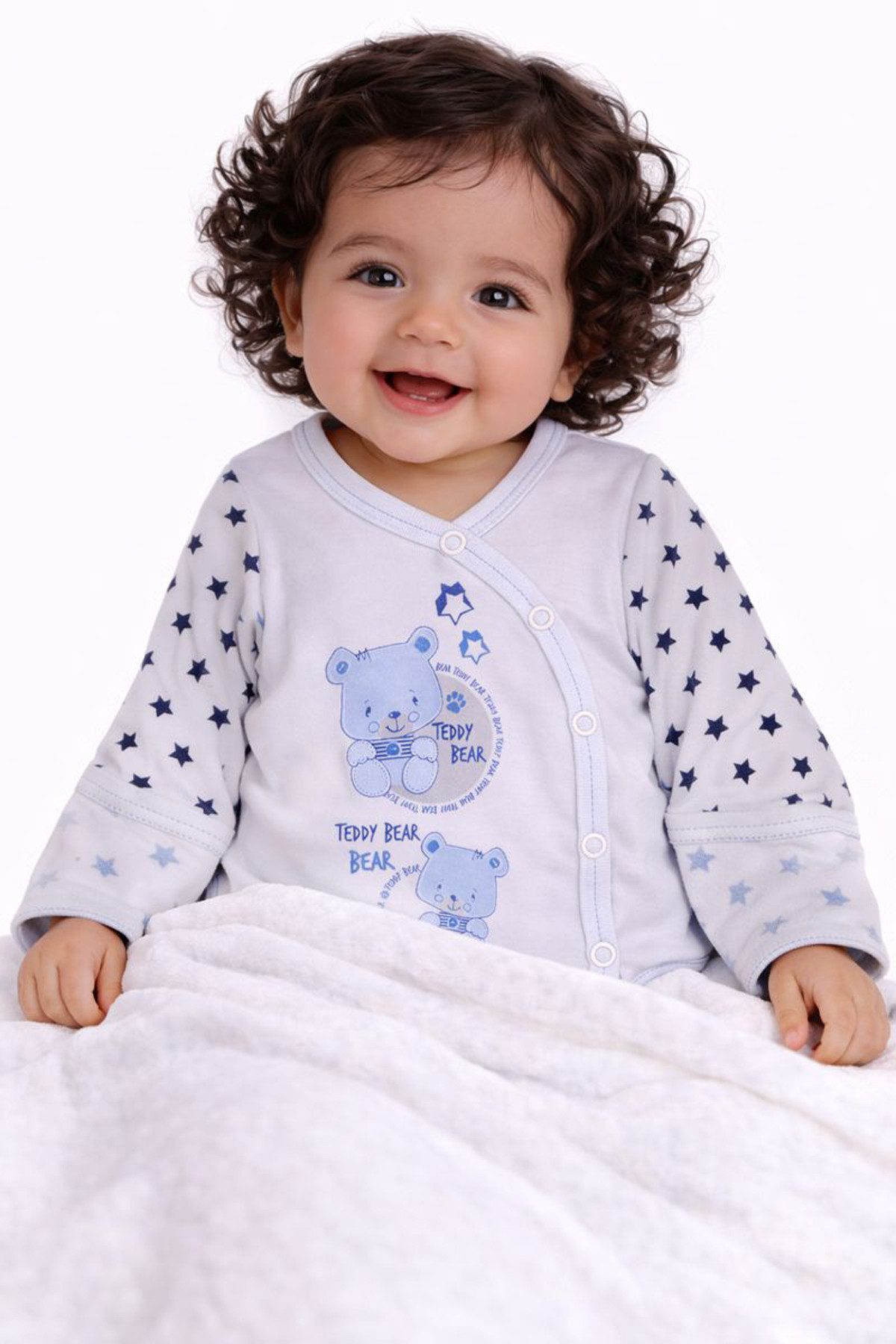 Body Wickelbody mit Kratzschutz Baby Langarmbody in Weiß mit Sternchen