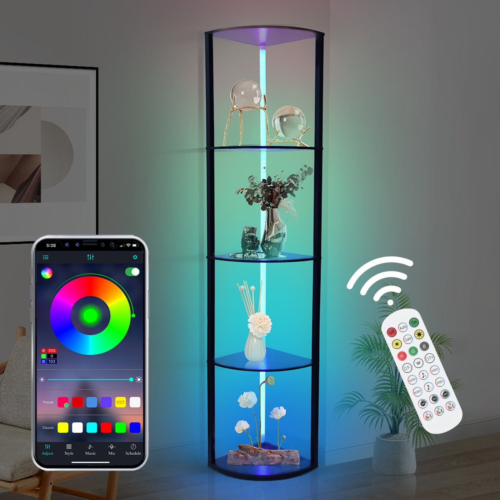 XERSEK Eckvitrine Eckschrank Eckregal mit Dimmbare LED, Vitrine 4-Ebenen Ec günstig online kaufen