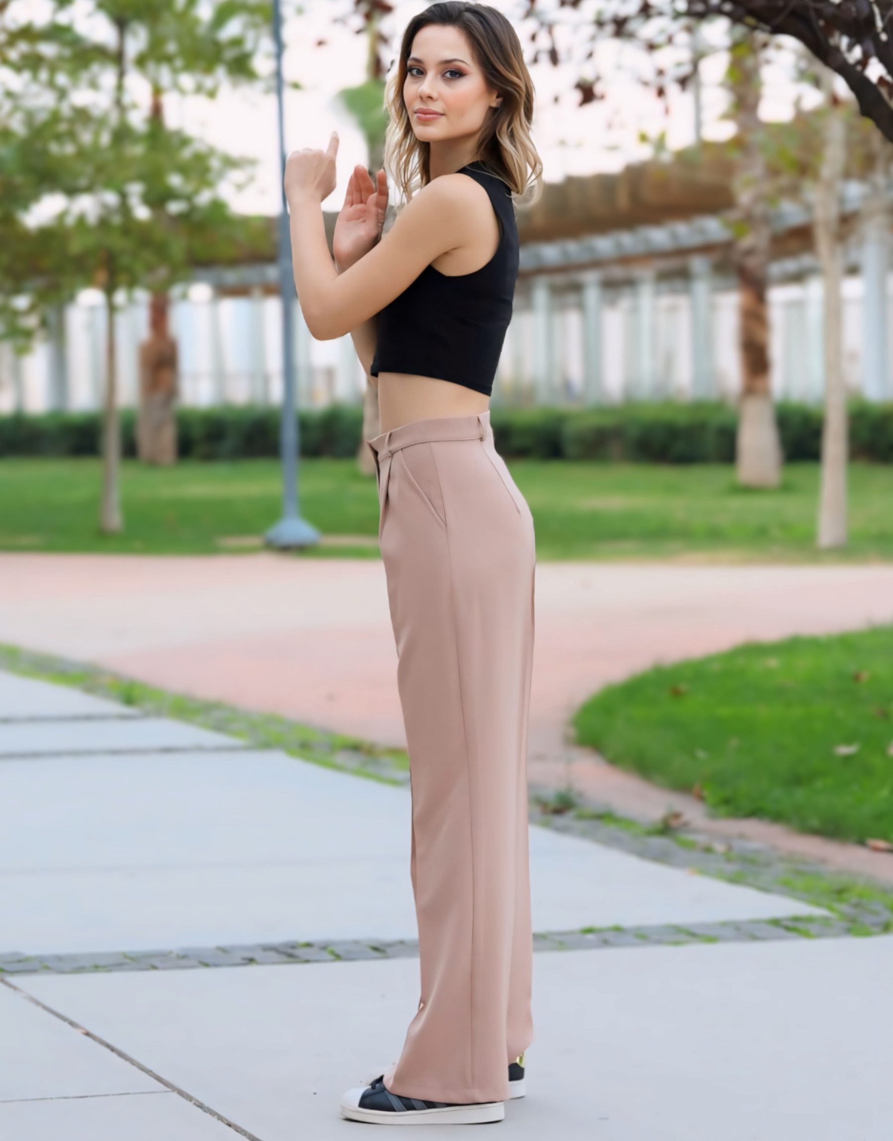 fashionshowcase Palazzohose Damen mit hohem Bund - Elegante Marlene-Hose mi günstig online kaufen