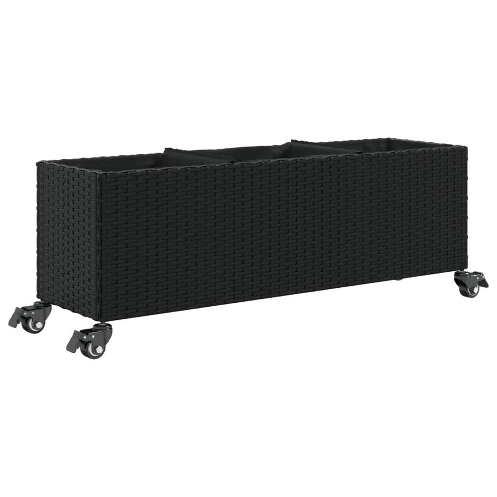 vidaXL Hochbeet Hochbeet mit Rollen & 3 Fächern Schwarz 107x32x38cm Poly Rattan (1 St)