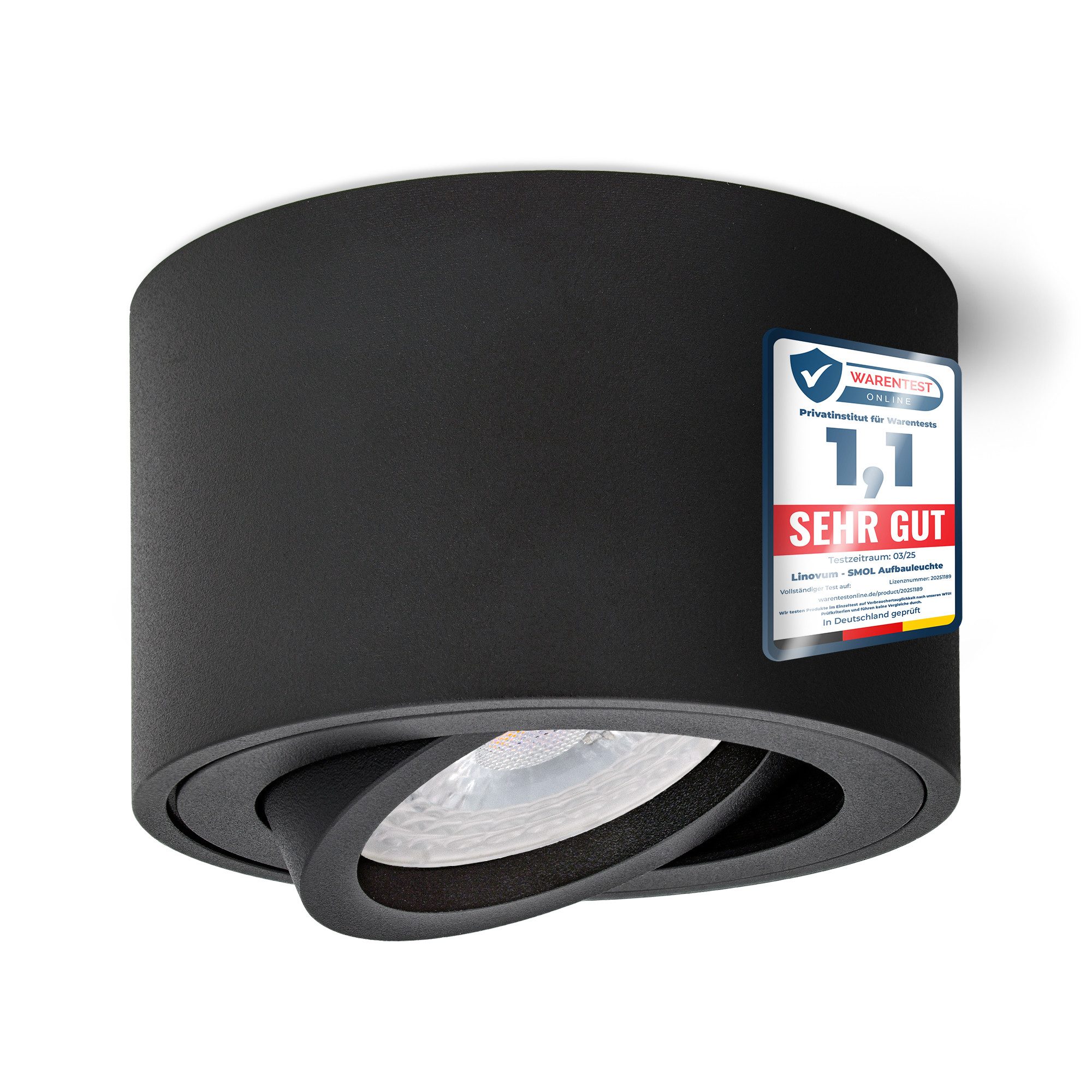 linovum LED Aufbaustrahler Deckenspot SMOL schwenkbar Schwarz mit LED 4W neutralweiß Aufbauspot, Neutralweiß