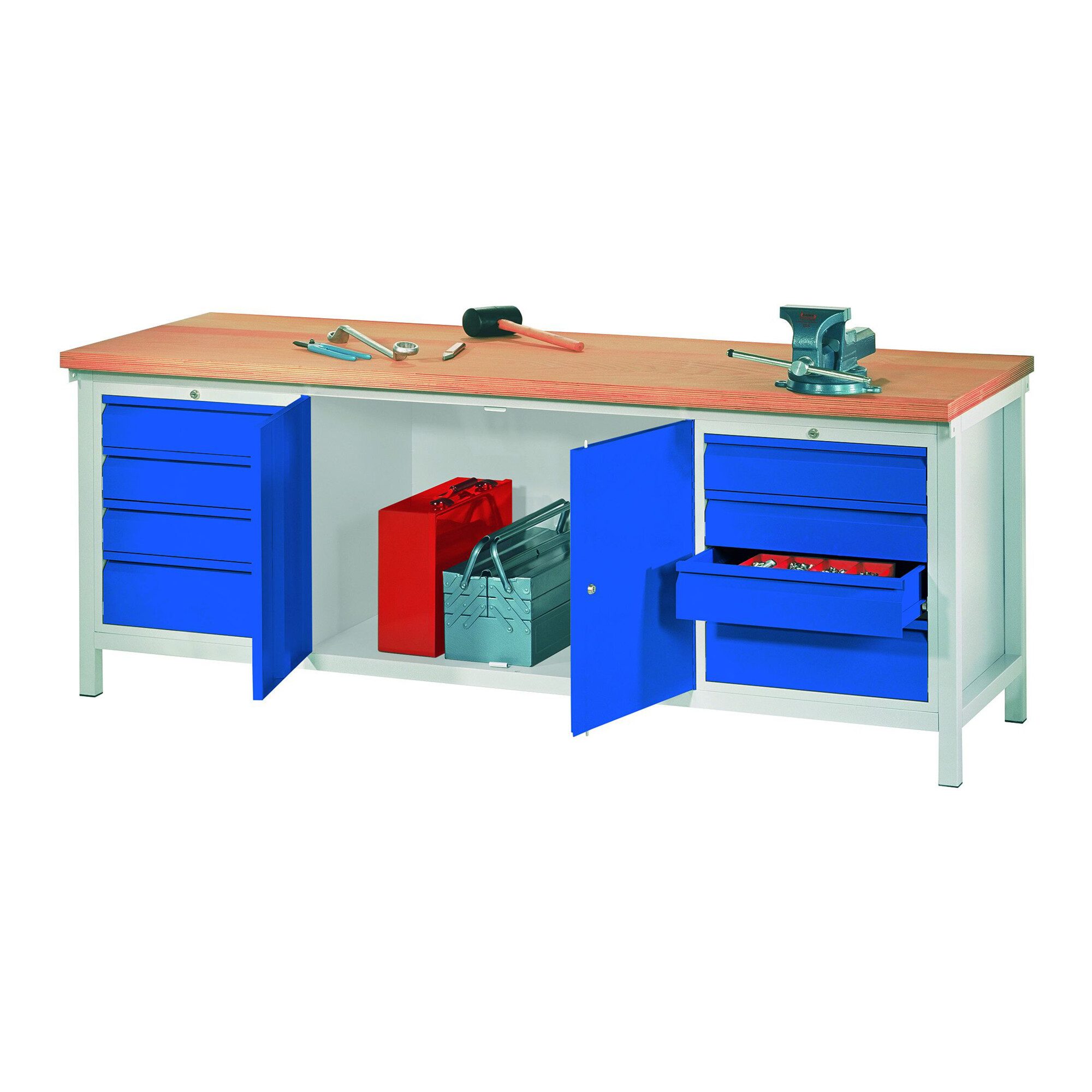 Pavoy Werkbank Pavoy Werkbank, 2000x700x900 mm, 2 Schubladenblöcke, 1 Schrank, RAL 70