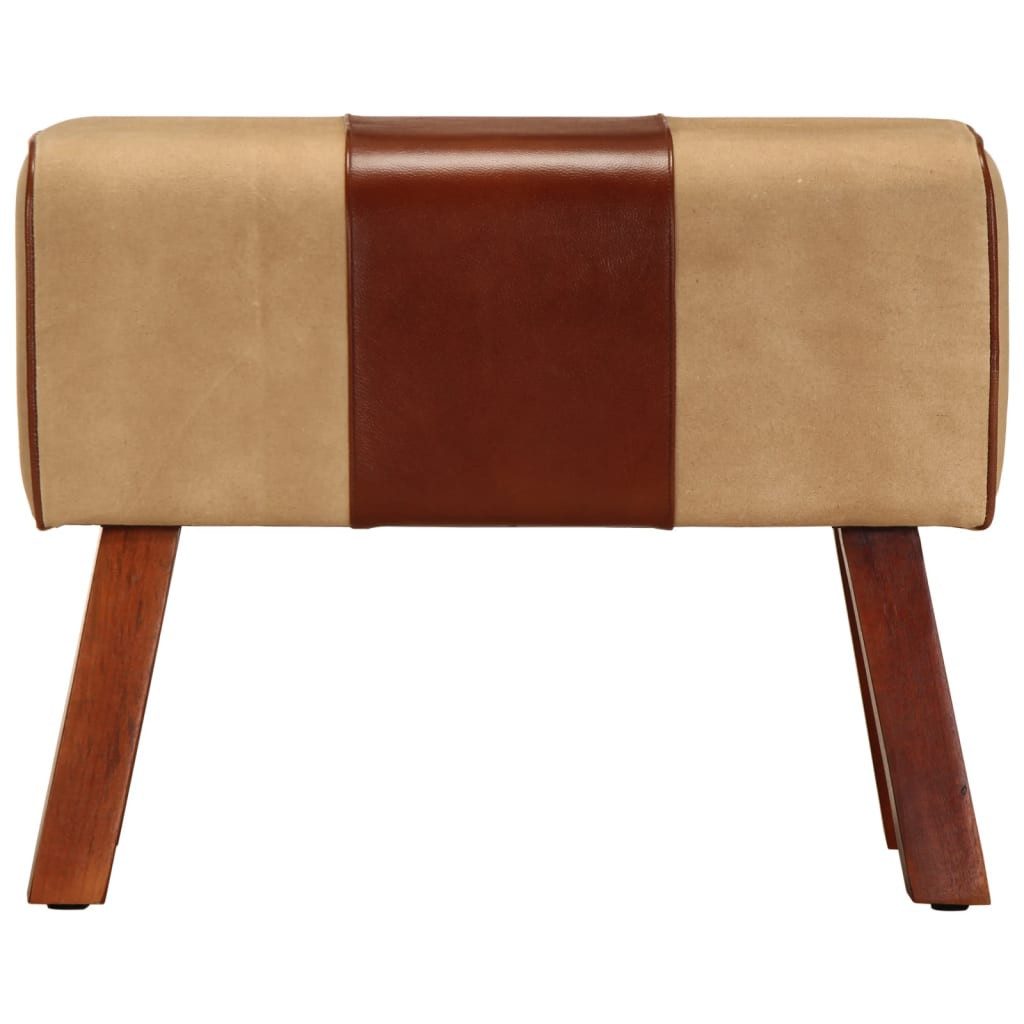 vidaXL Essbank Sitzbank Turnbock-Design 58 cm Braun Echtleder Massivholz