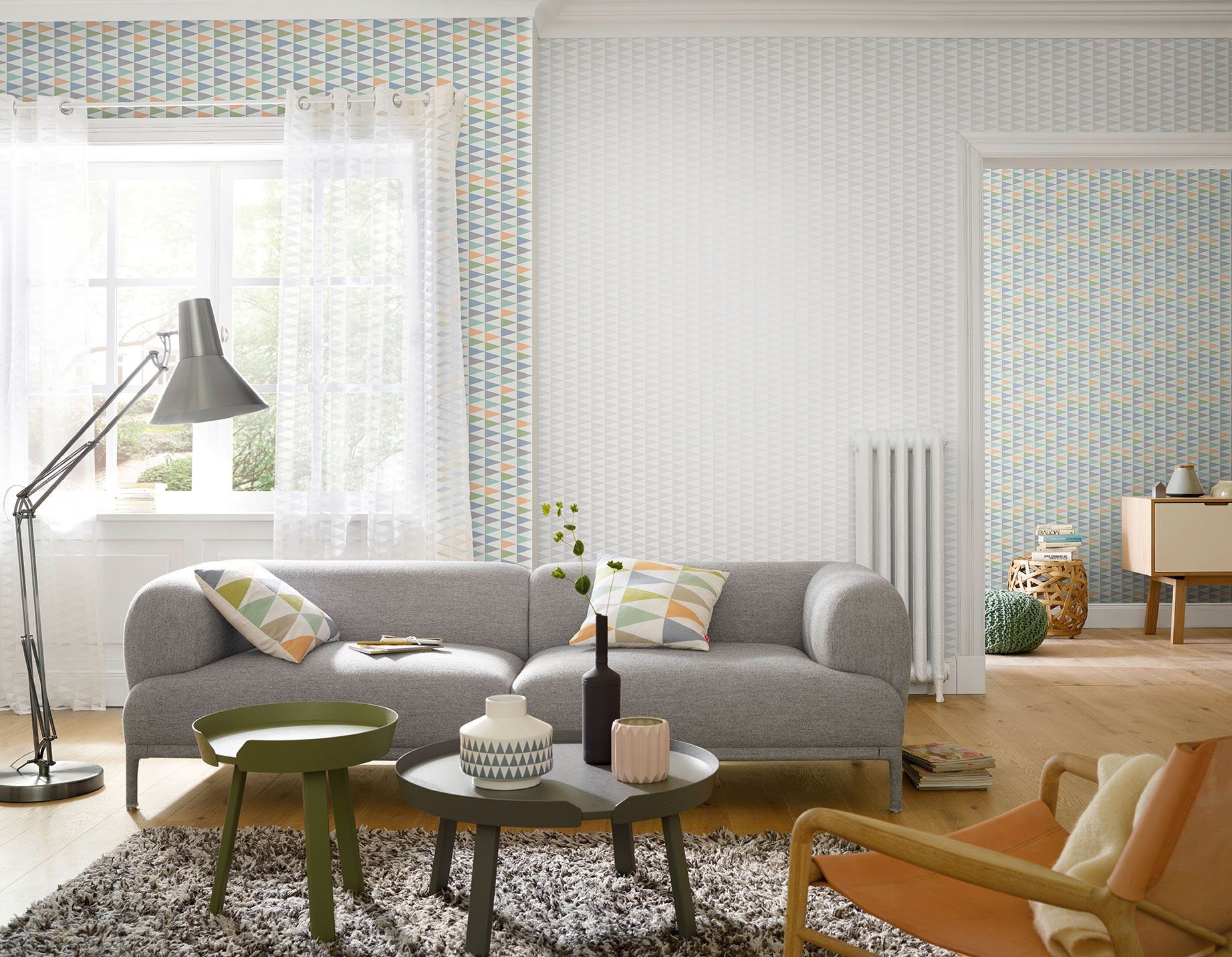 freundin Home Collection Dekokissen Nordic Living 04 weiß-bunt, Kissen mit Polyesterfüllung bedruckt mit Dreiecksmotiven, 45x45 cm | Dekokissen