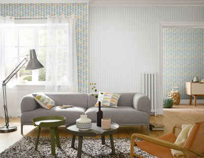freundin Home Collection Dekokissen »Nordic Living 04 weiß-bunt«, Kissen mit Polyesterfüllung bedruckt mit Dreiecksmotiven, 45x45 cm