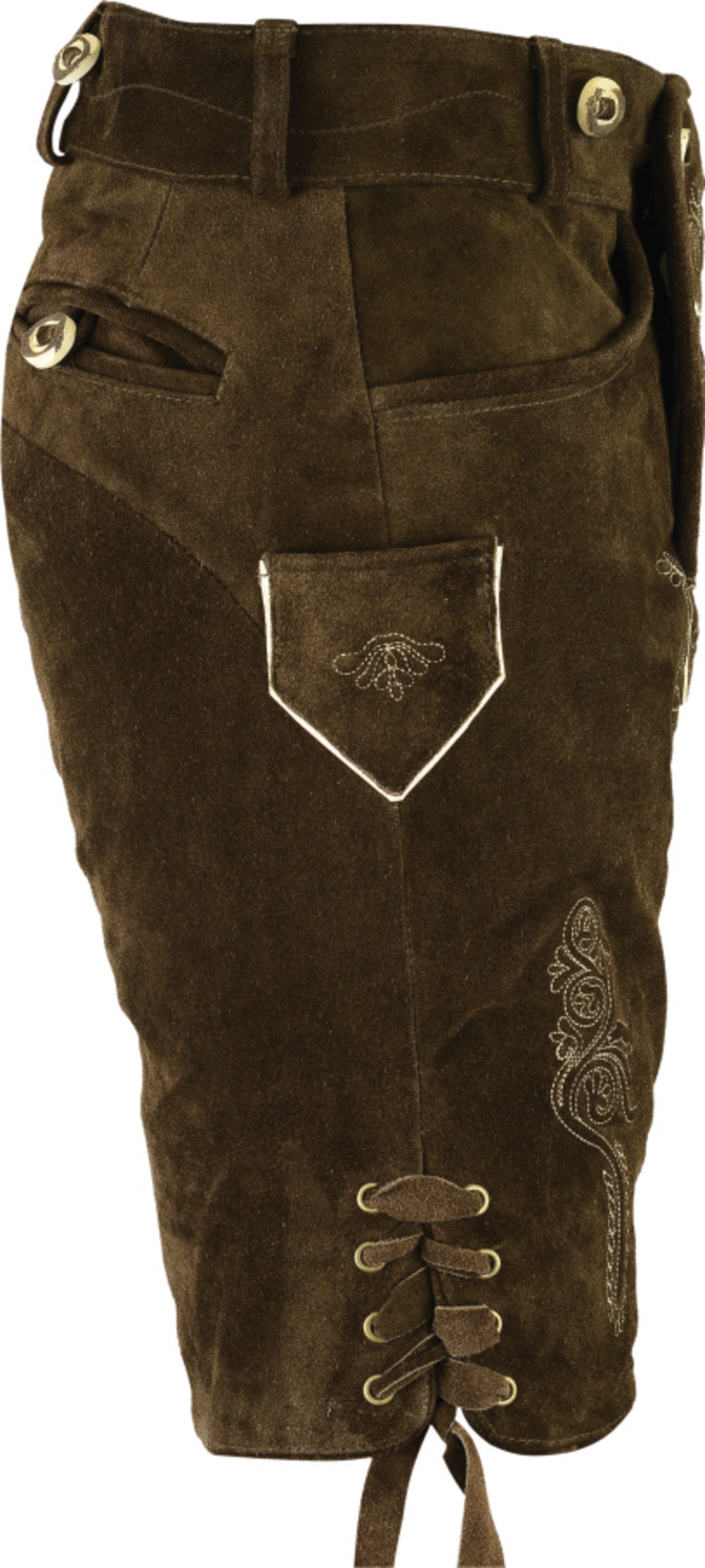 Fuente Leather Wears Trachtenlederhose Bayerische Lederhose kurz für Herren mit Trägern, Braun Latz