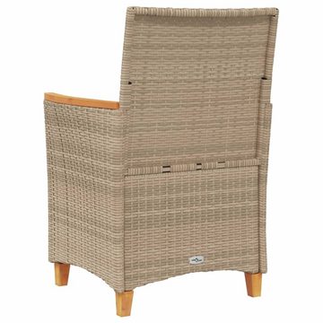 vidaXL Gartenstuhl Gartenstühle mit Kissen 2 Stk. Beige Poly Rattan Massivholz (1 St)