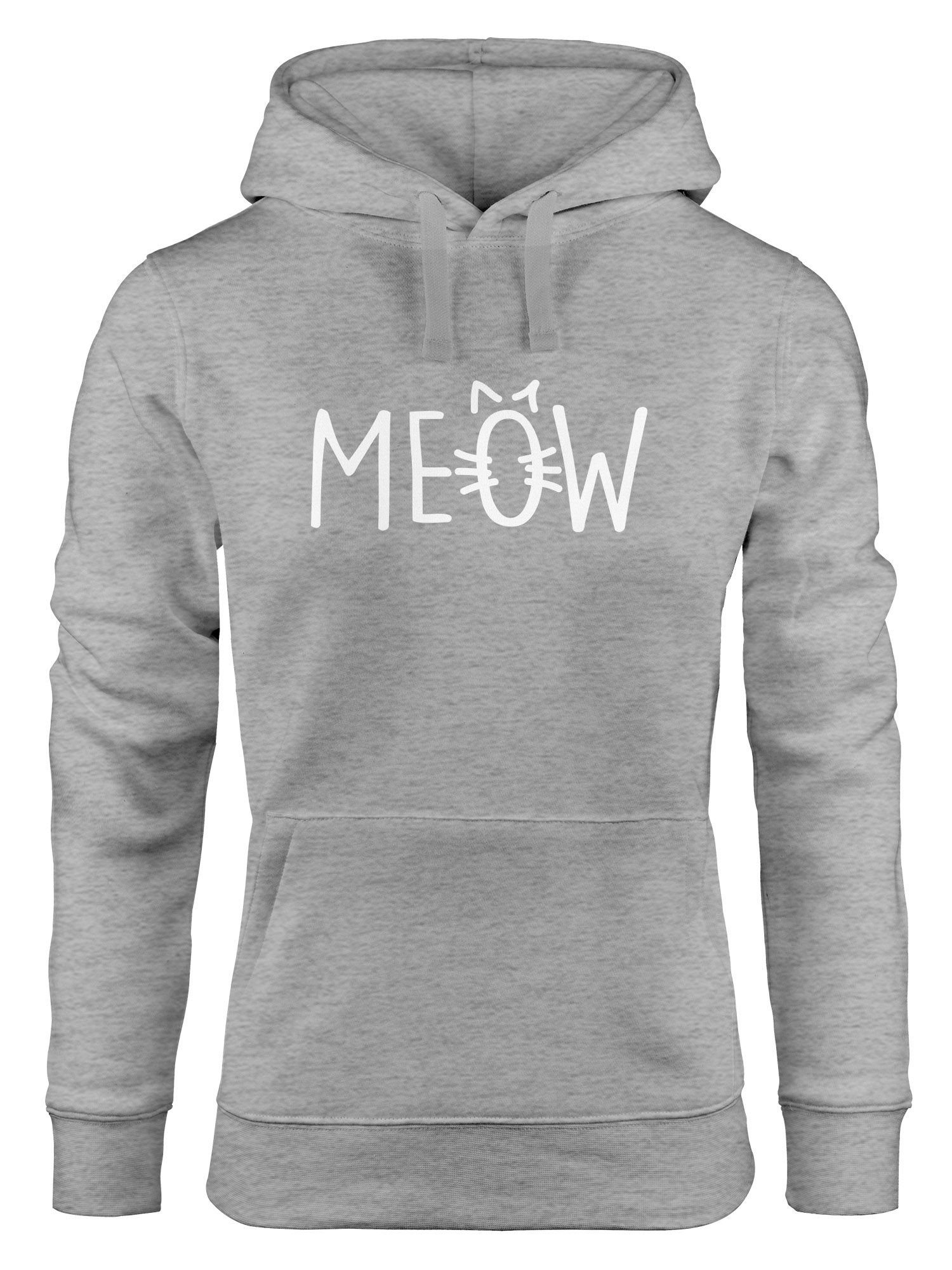 MoonWorks Hoodie Hoodie Damen Katze Meow Miau Cat Sweatshirt Kapuze Kapuzenpullover Moonworks® grau