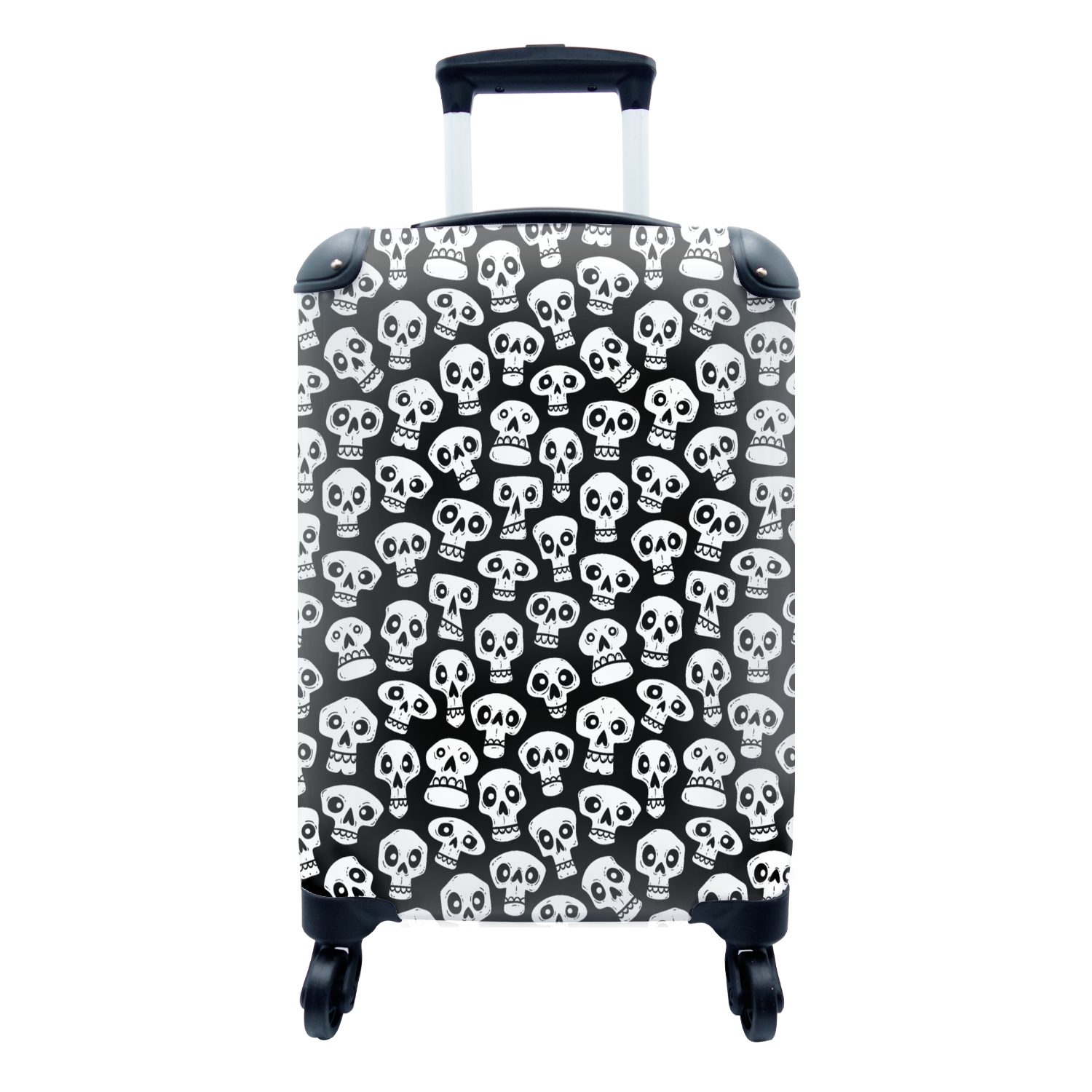 MuchoWow Handgepäckkoffer Muster - Totenkopf - Schwarz und Weiß, 4 Rollen, Reisetasche mit rollen, Handgepäck für Ferien, Trolley, Reisekoffer
