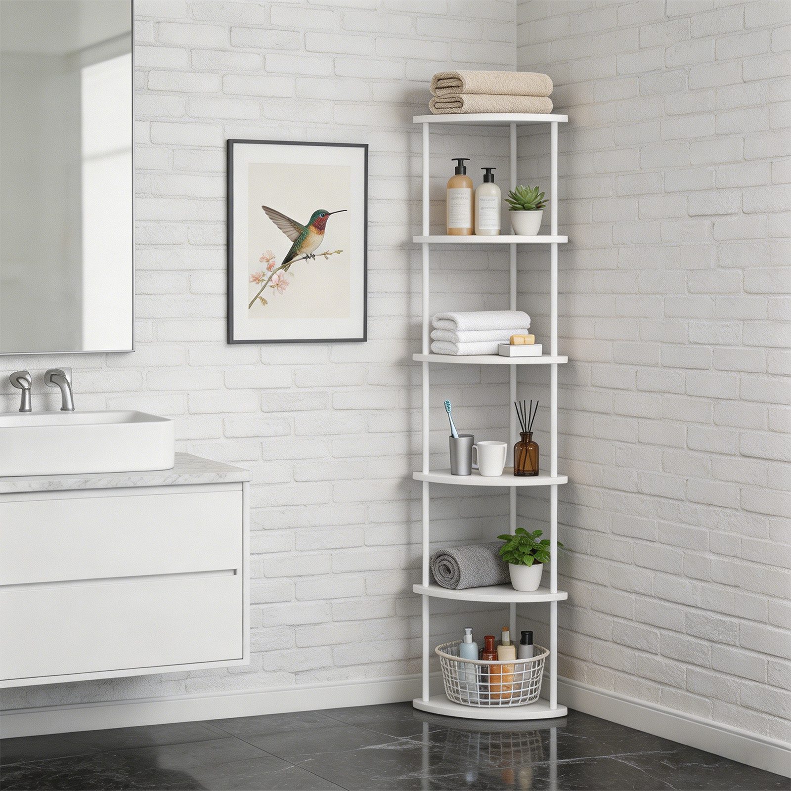 JEOBEST Eckregal Bücherregal mit 6 Ebenen, Aufbewahrungsregal, Pflanzenregal, H: 154cm, Industrial-Design, mit Stahlrahmen – Bild 2 von 5