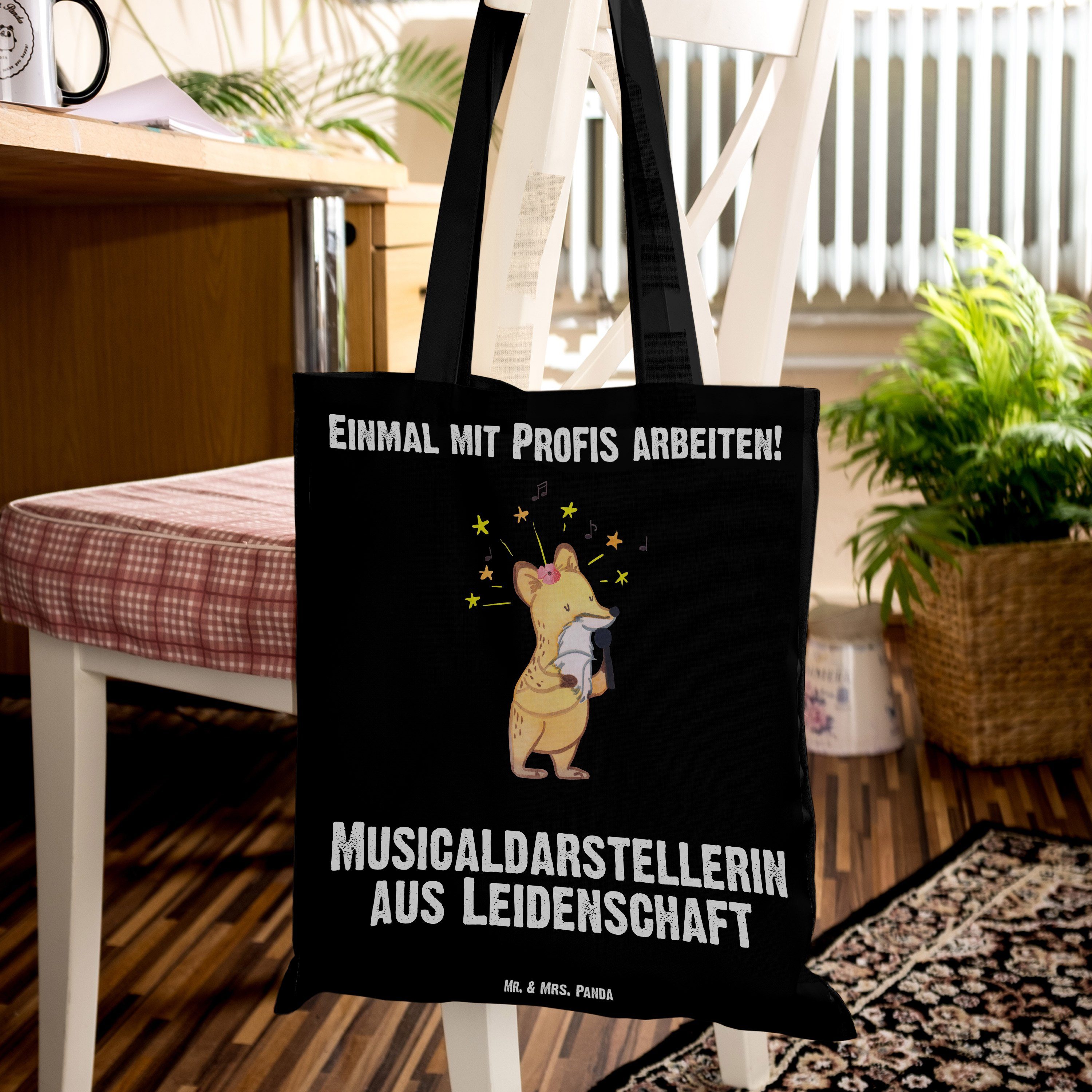 Musicaldarstellerin Schwarz Geschenk, Leidenschaft - - Panda aus Mrs. Jutebeutel & (1-tlg) Mr. Tragetasche