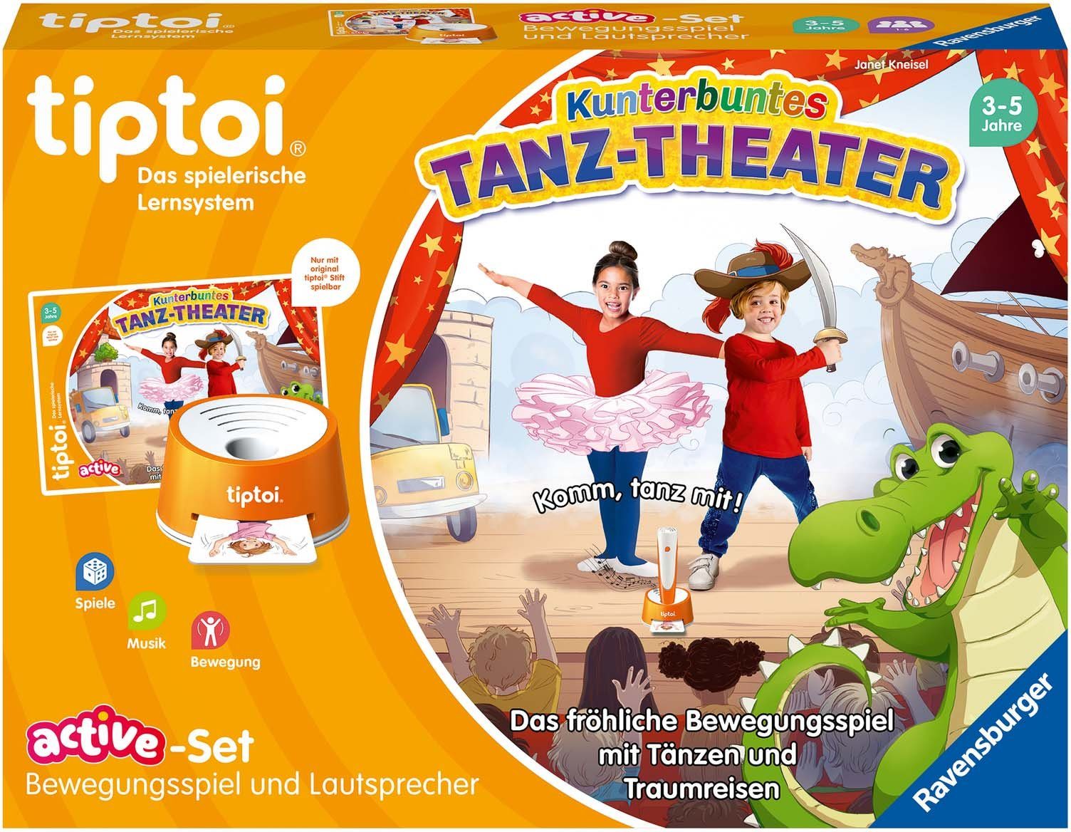 Ravensburger Spiel, Bewegungsspiel tiptoi® ACTIVE Set Kunterbuntes Tanz-Theater, mit tiptoi® Lautsprecher, FSC® - schützt Wald - weltweit