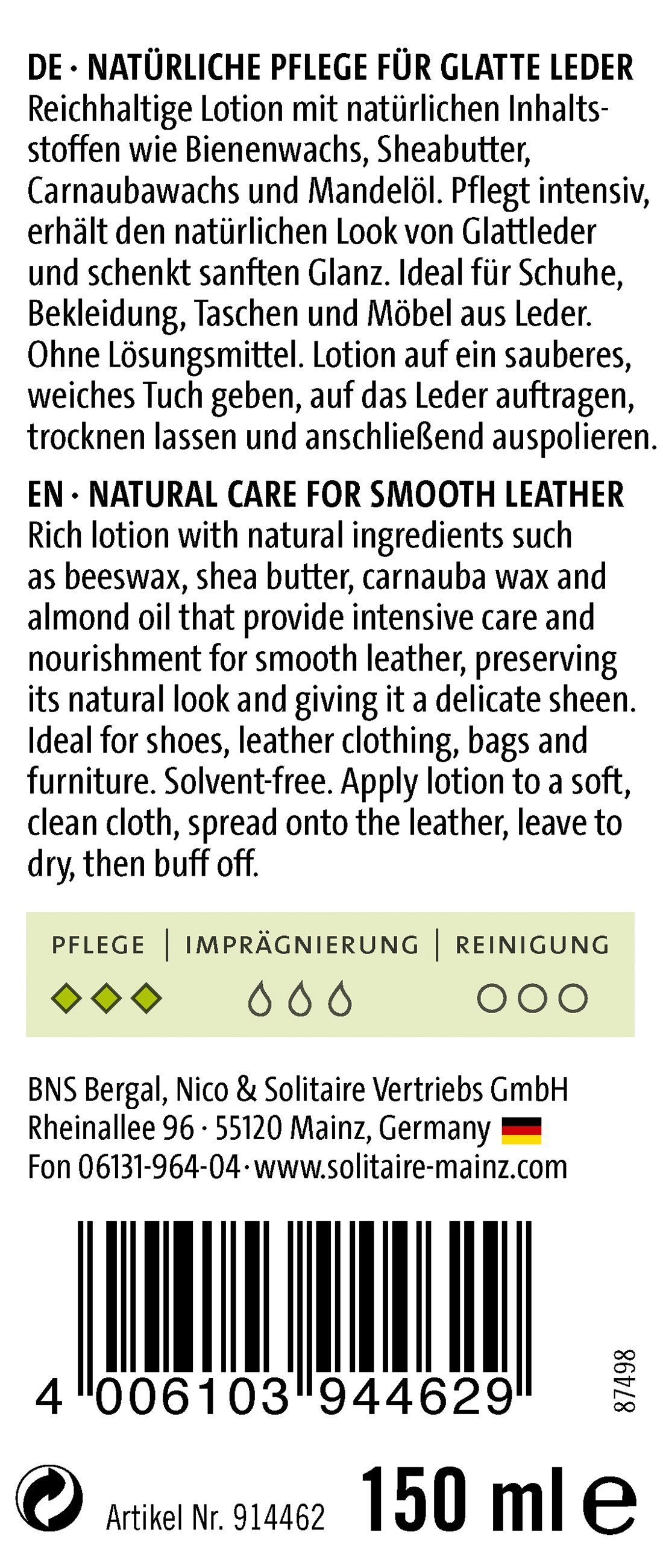 Lederpflege - natürlichen Solitaire Creme Care Eco Inhaltsstoffen Naturelle Lederpflege aus