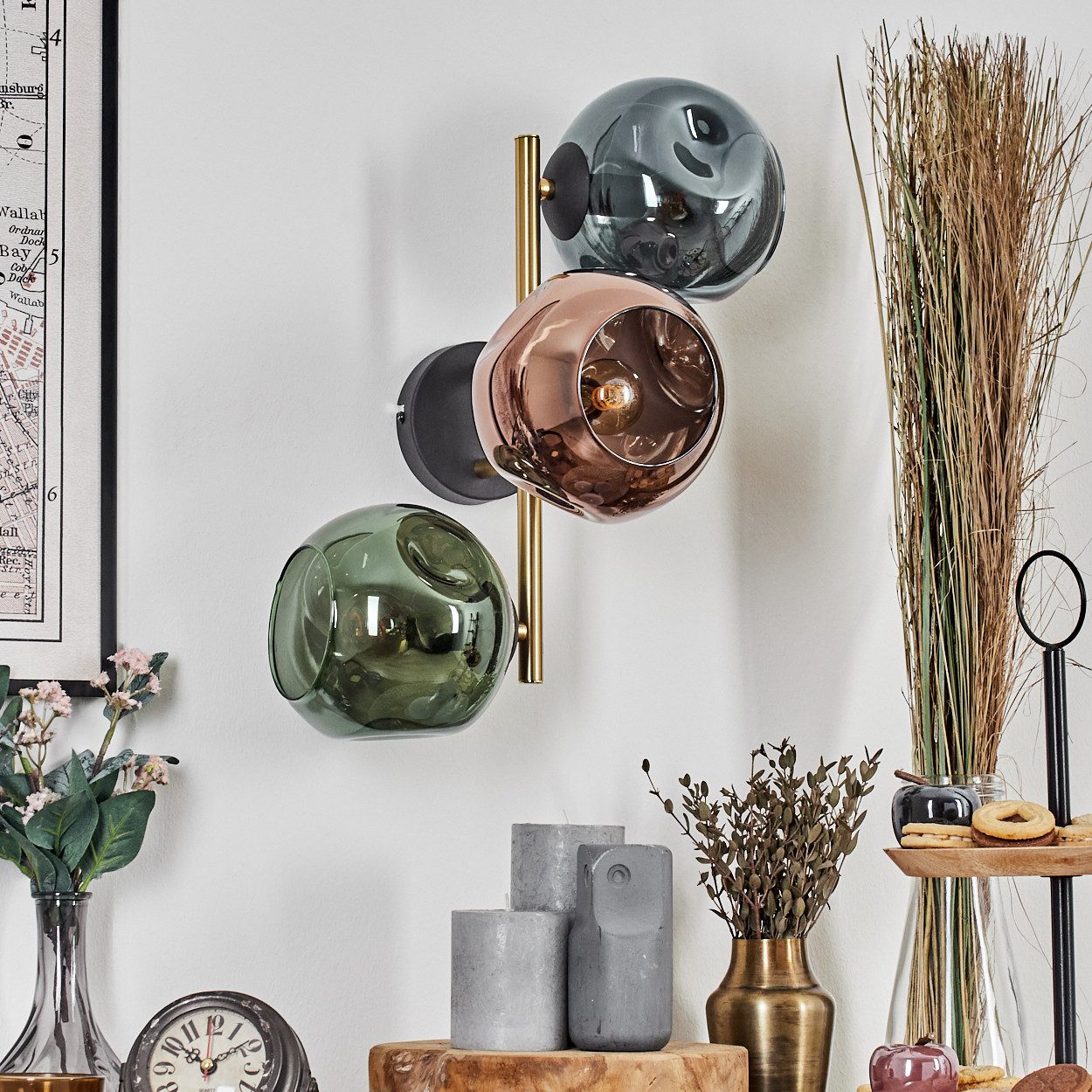 hofstein Wandleuchte Wandlampe aus Metall/Glas in Schwarz/Gold/Kupfer/Blau/ günstig online kaufen
