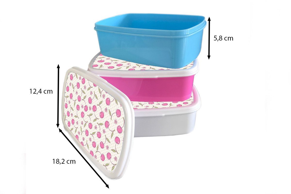 - Kunststoff, für Blumen - und Jungs Brotbox für (2-tlg), Kinder Erwachsene, Muster, - MuchoWow Tupfen Mädchen Lunchbox Kirschen Brotdose, weiß und