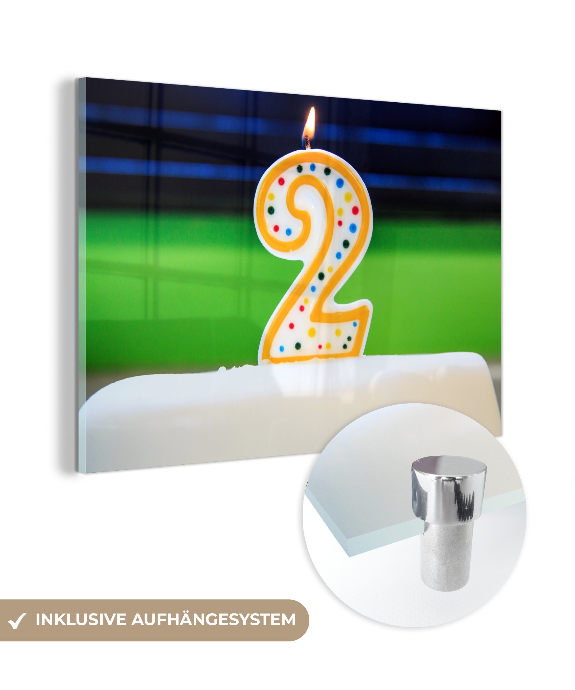 MuchoWow Acrylglasbild Brennende St), Kerze in der (1 2, Schlafzimmer Acrylglasbilder & Wohnzimmer Form Zahl