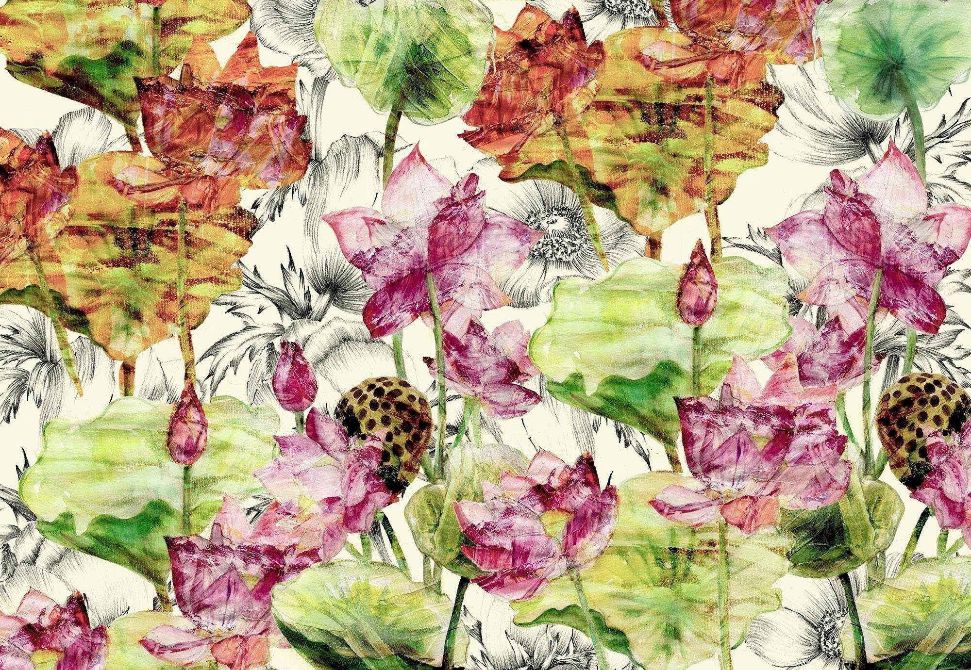 Komar Vliestapete Vlies - Lotus - Größe 368 x 248 cm, glatt, bedruckt, Wohnzimmer, Schlafzimmer