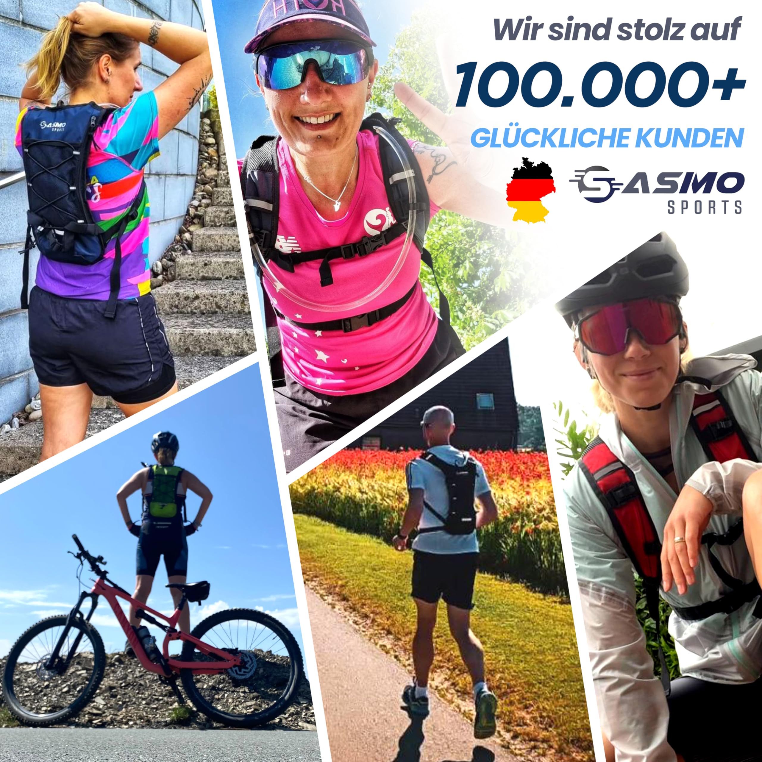 Sasmo Trinkrucksack mit Thermofach, Trinkrucksack Laufen - Ultraleicht, Laufrucksack Damen & Herren inklusive Regenschutz & Reflektoren