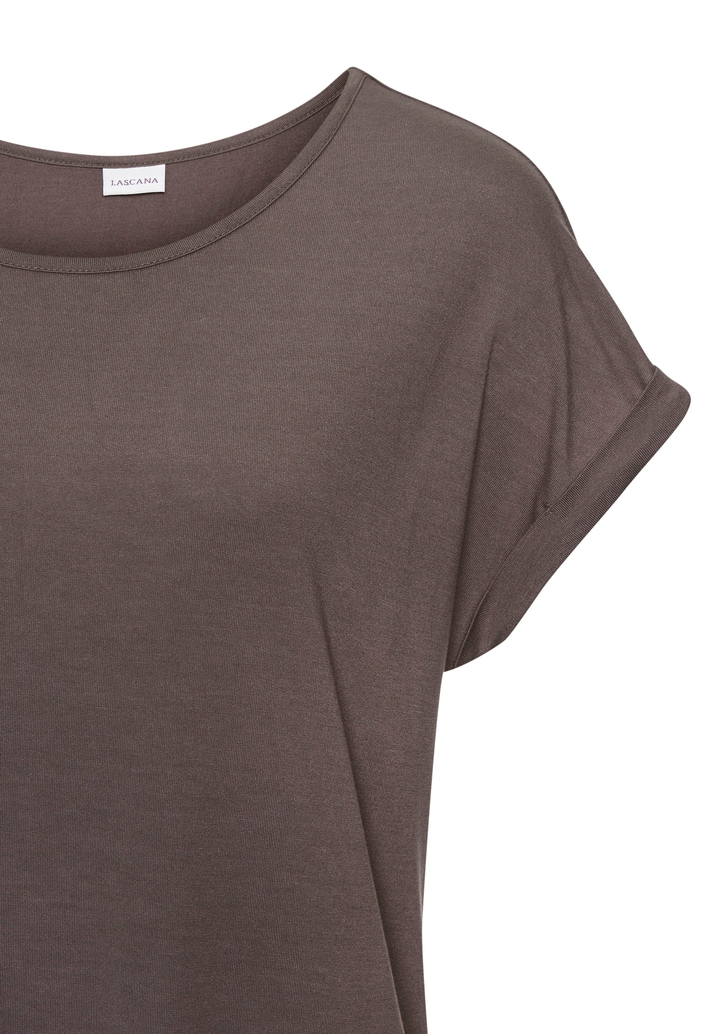 LASCANA Kurzarmshirt mit Rundhalsausschnitt, Jerseyware, Ärmelaufschlag, Basic – Bild 5 von 5