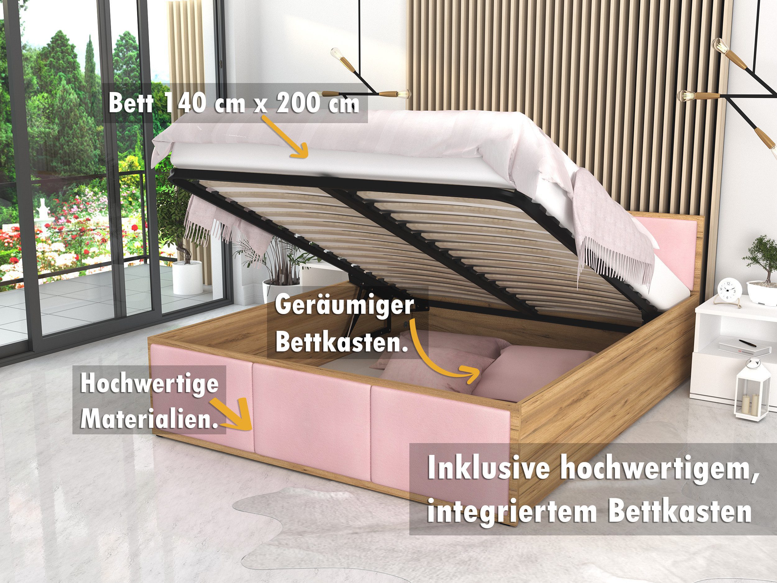 thematys Stauraumbett mit Bettkasten und Lattenrost 120x200, 140x200, 160x2 günstig online kaufen