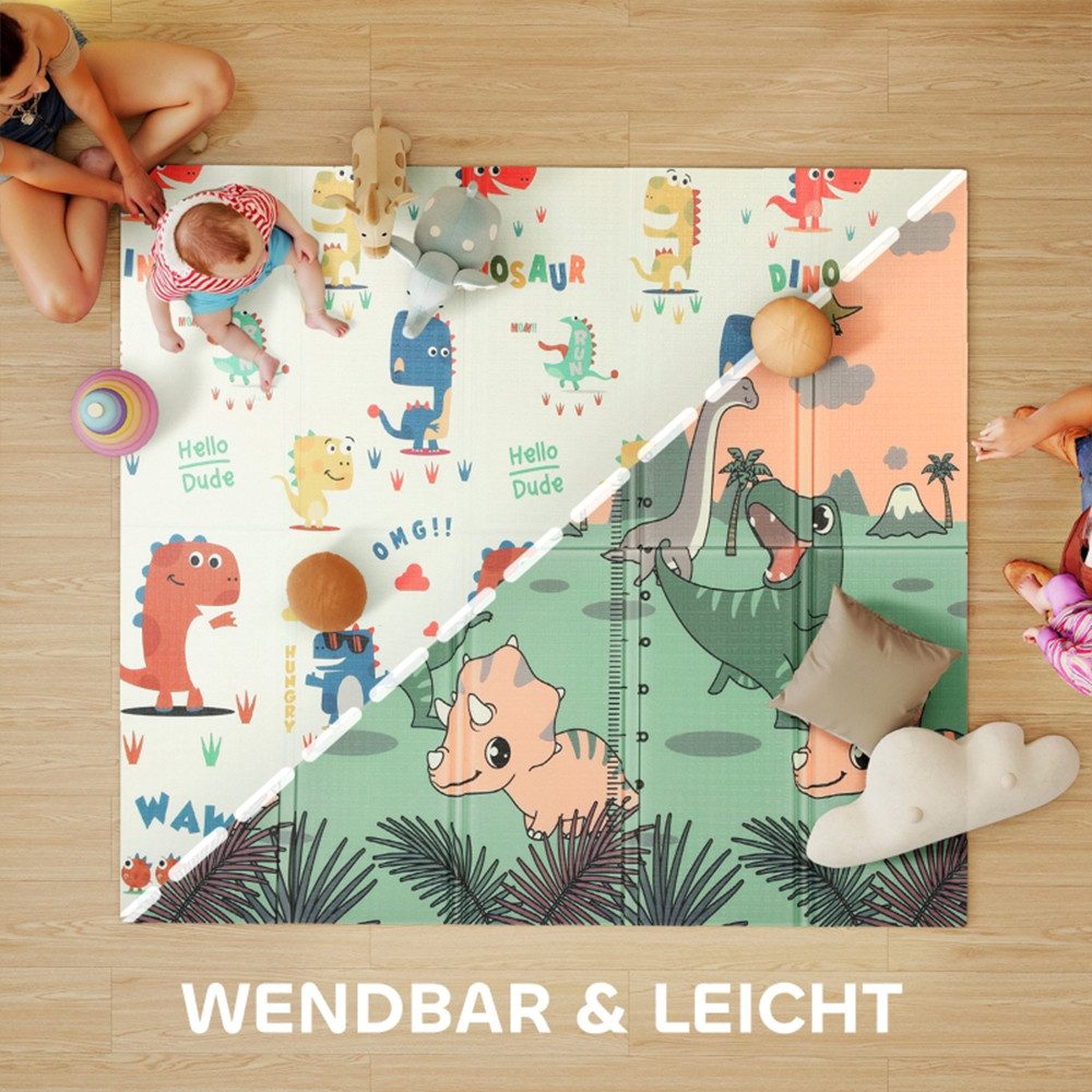 Fine Life Pro Spielmatte Doppelseitige Krabbelmatte mit Dino-Motiven