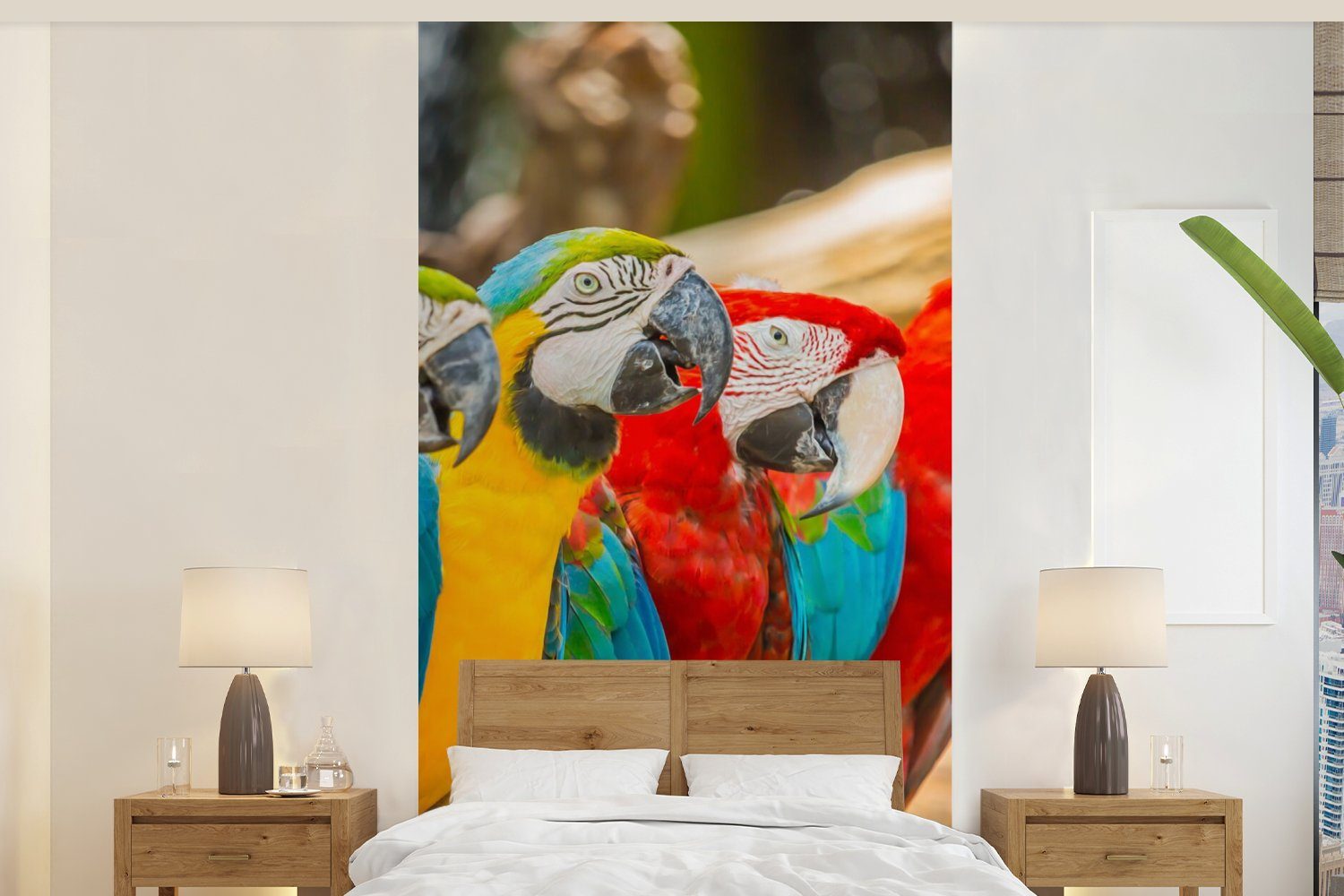 MuchoWow Fototapete Vögel - Papagei - Tropisch - Natur, Matt, bedruckt, (2 St), Vliestapete für Wohnzimmer Schlafzimmer Küche, Fototapete