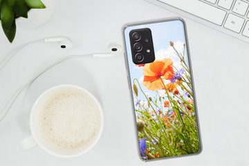 MuchoWow Handyhülle Blumen - Mohn - Frühling - Natur - Rot - Blau, Phone Case, Handyhülle Samsung Galaxy A53, Silikon, Schutzhülle