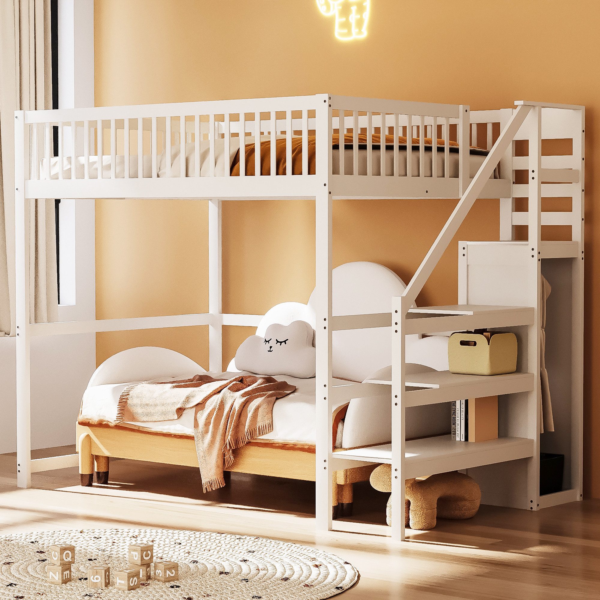 Flieks Hochbett Massivholz Kinderbett 140x200cm mit günstig online kaufen