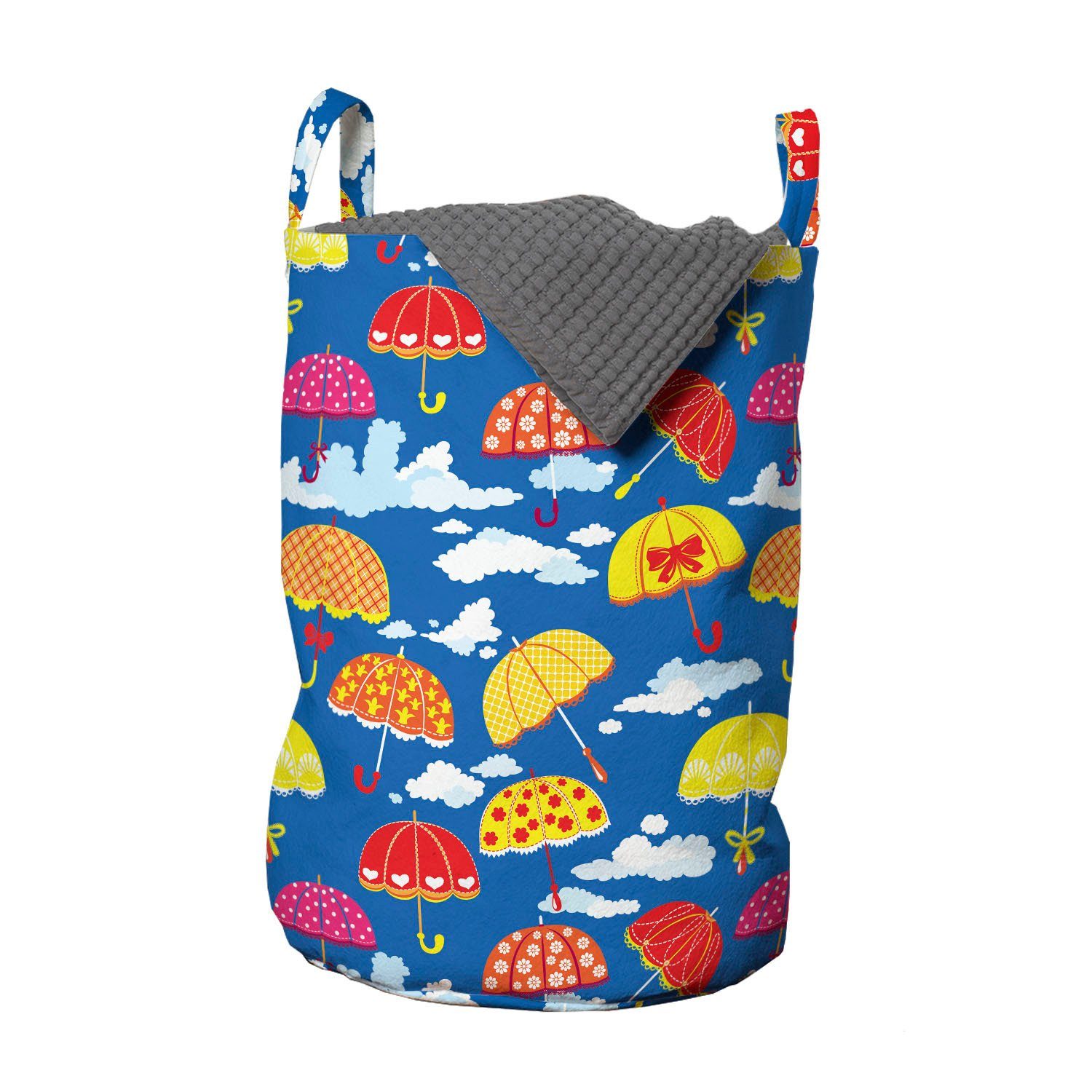 Abakuhaus Wäschesäckchen Wäschekorb mit Griffen Kordelzugverschluss für Waschsalons, Regen Bunte Regenschirme in den Himmel