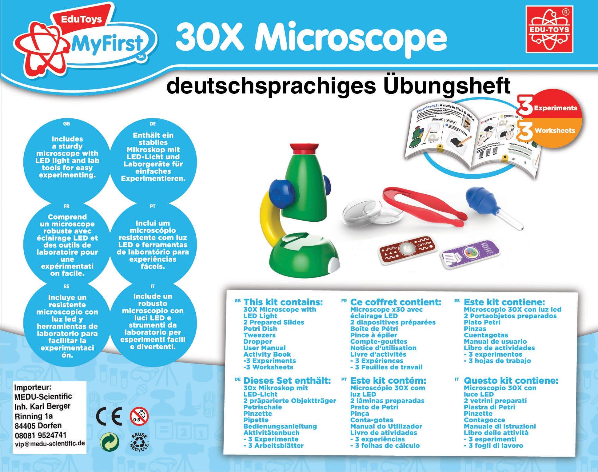 Edu-Toys Experimentierkasten Mikroskop, Mikroskop 30x + gerecht JS003 Jahre, 5 erstes Mein 6-tlg), Kinder MINT - Produkt (Einstiegspaket für Vorschul