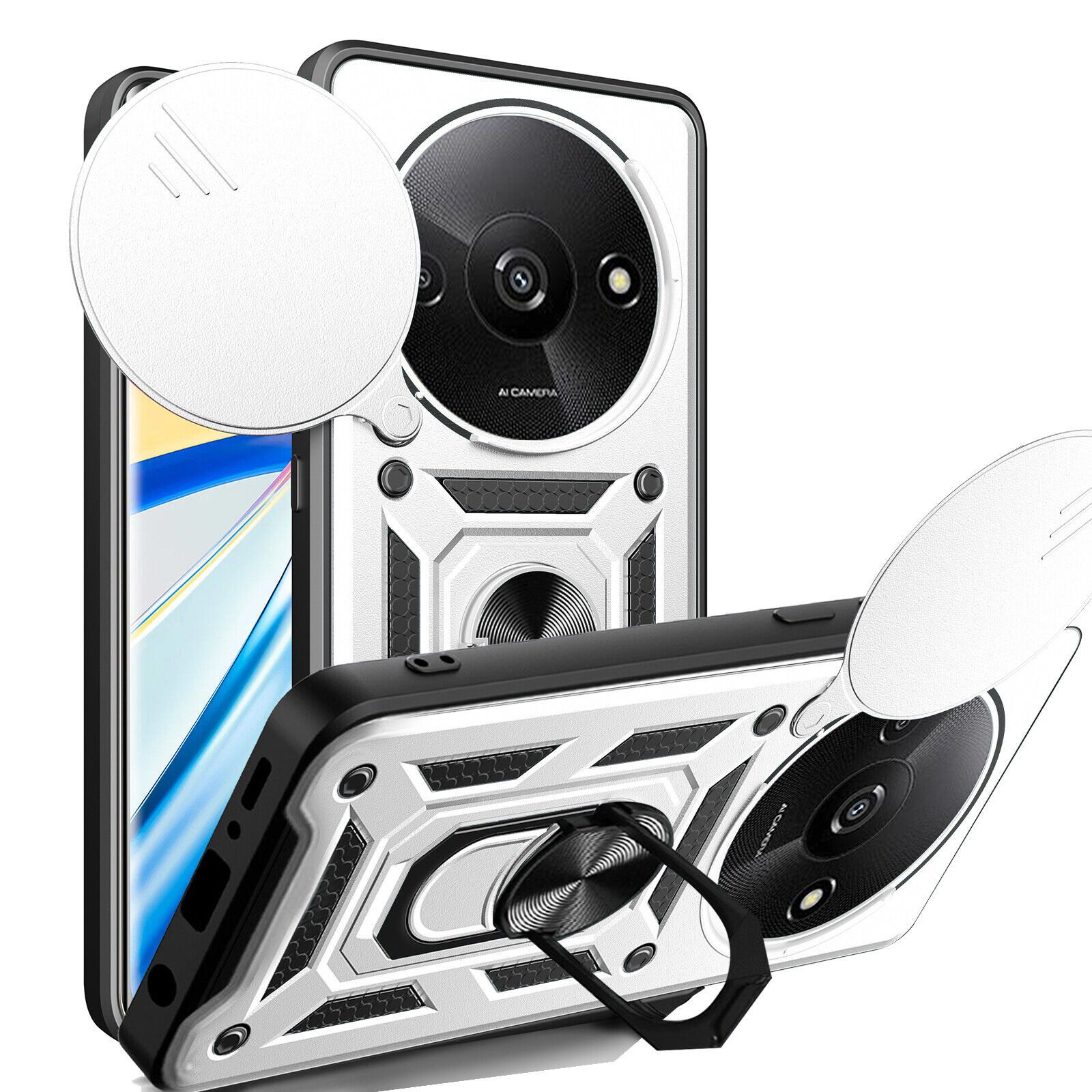 betterfon Handyhülle Panzerhülle für Xiaomi Redmi A3 mit Kameraschutz & Ringhalter, Outdoorhülle mit Smartstand und Silikonkern