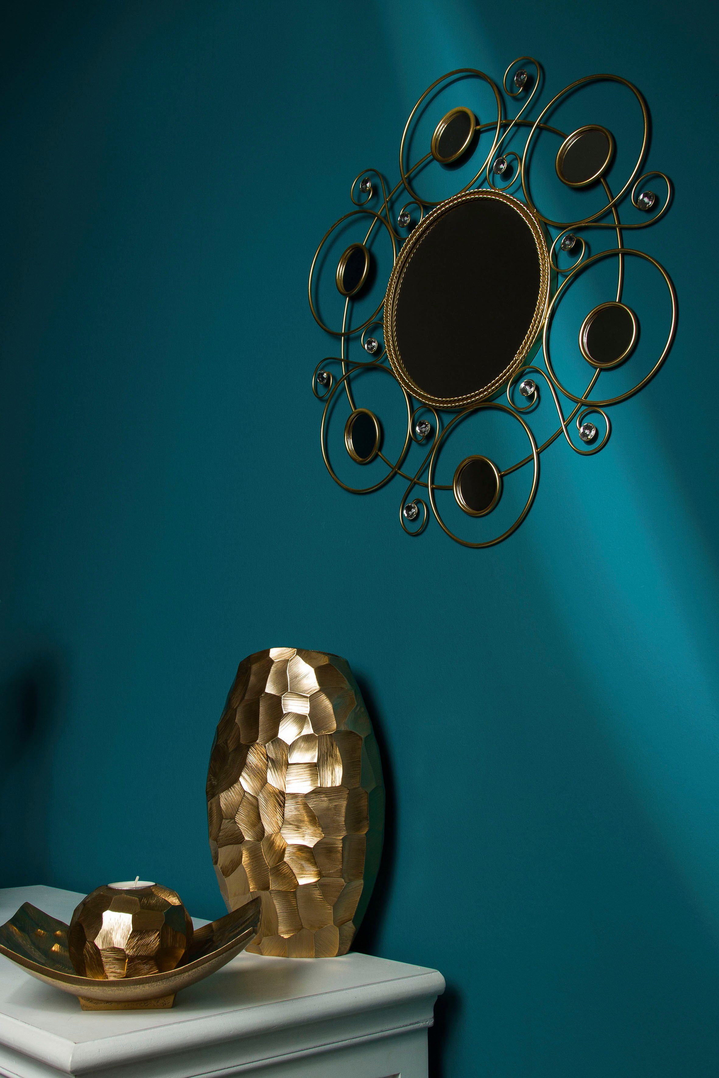 Myflair Möbel (1-St), Dekospiegel Helios, aus Accessoires gold Rahmen & Wandspiegel, Metall, Landhaus, rund, Schmucksteinen mit