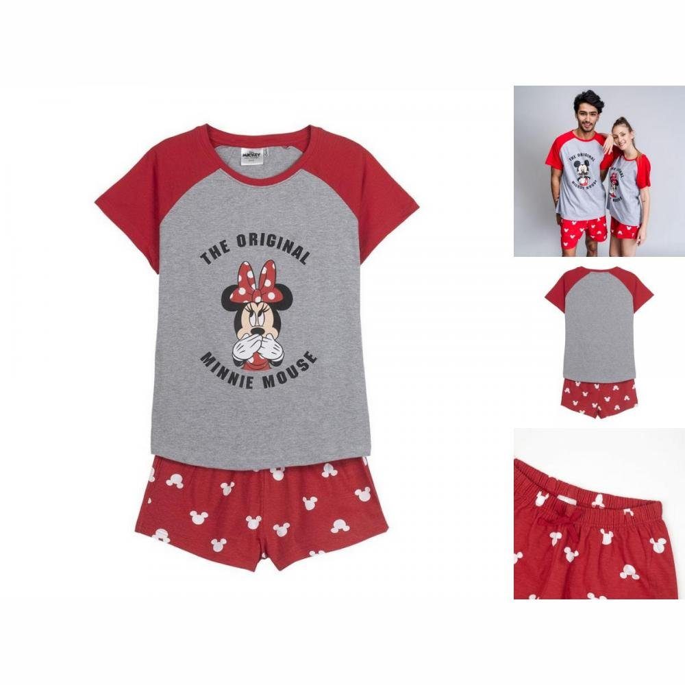 Disney Minnie Mouse Pyjama Damen Langarm Pyjama 2 Teiler Schlafanzug Nachtwäsche Minnie Mouse Rot