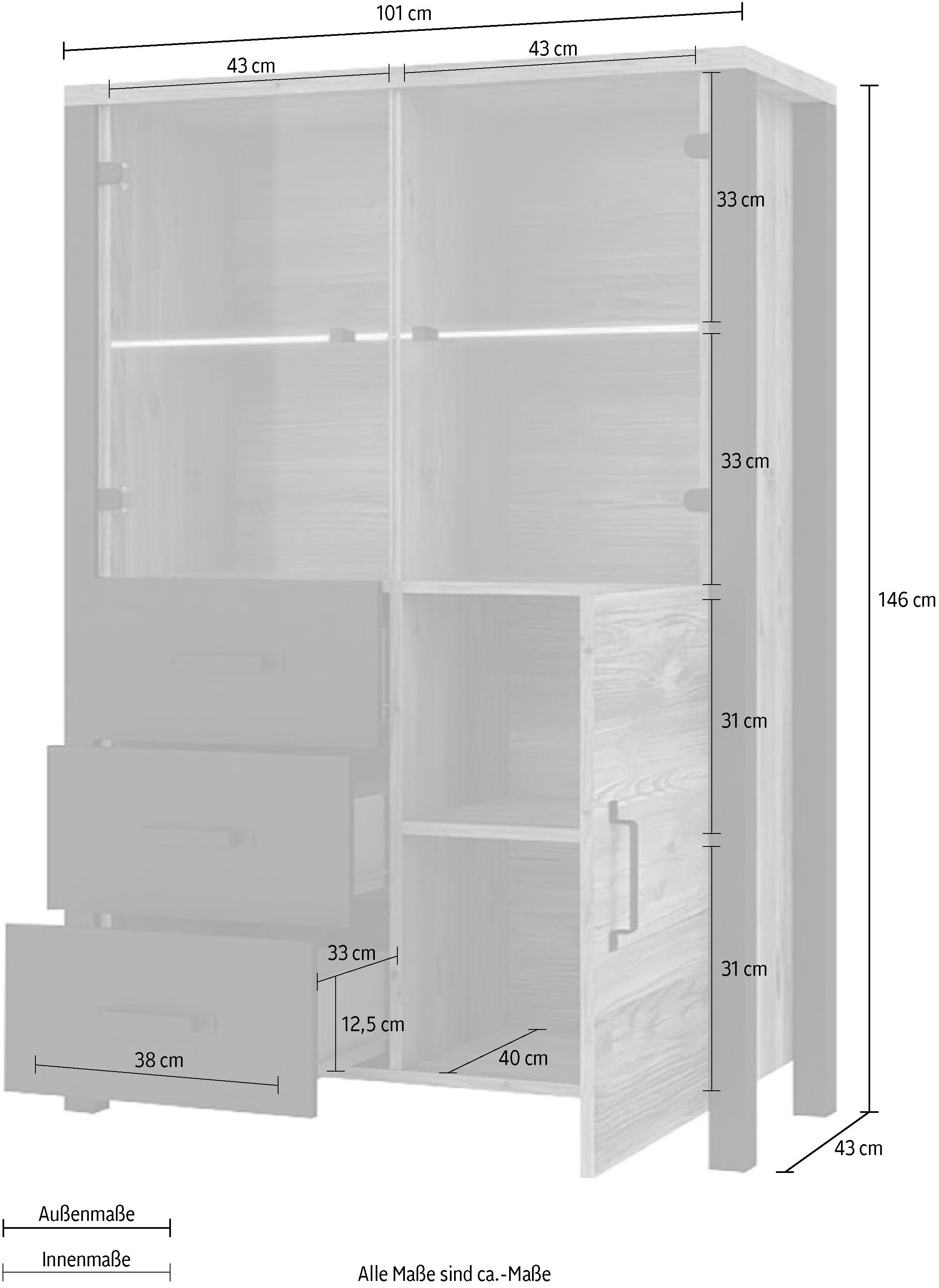 Höhe okapinussbaumfarben/schwarz Helvetia Vitrine Olin 146 okapinussbaumfarben supermatt | cm